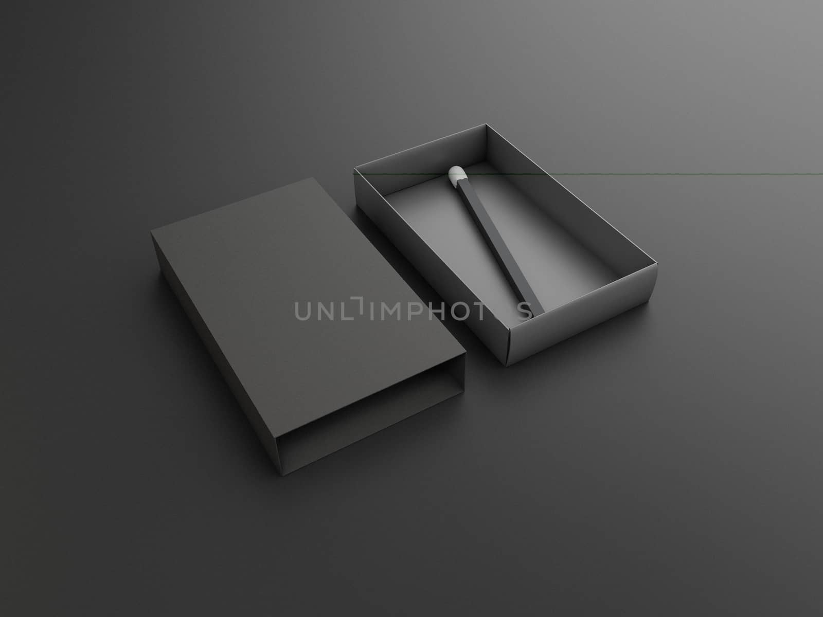 3d rendering of top view matchbox on dark background.
