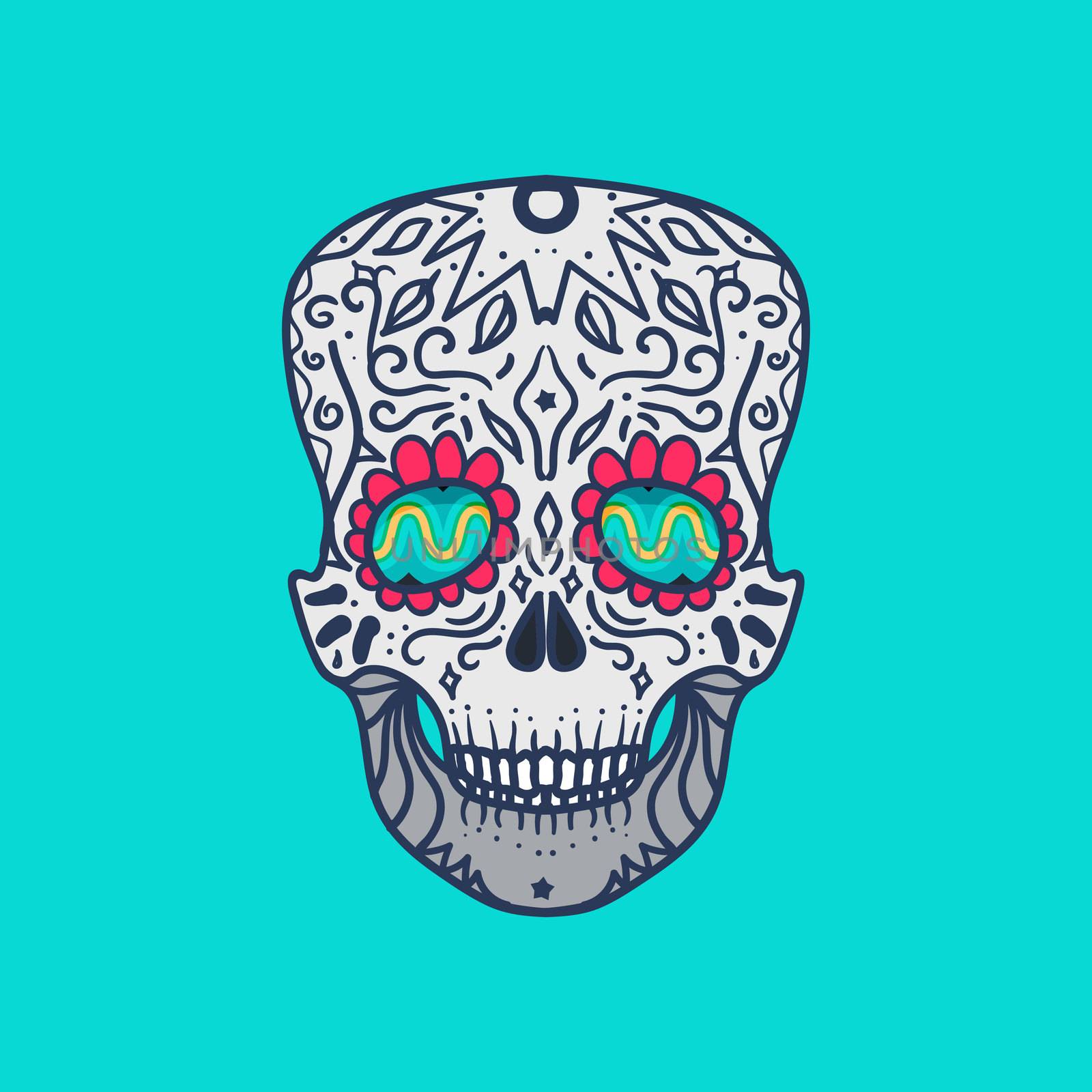 Mexican Skull with ornament for print, sticker, wrap, poster and greeting. Day of the Death. Vector