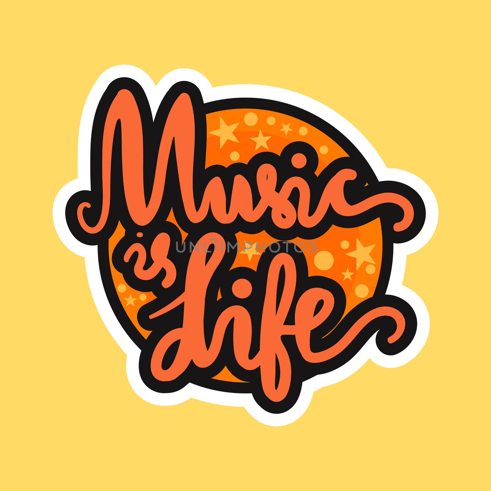 Vintage Musical Lettering for Banner and Badge. Sticker, Poster, Festival and Concert Card Design Template. Music is Life. Vector