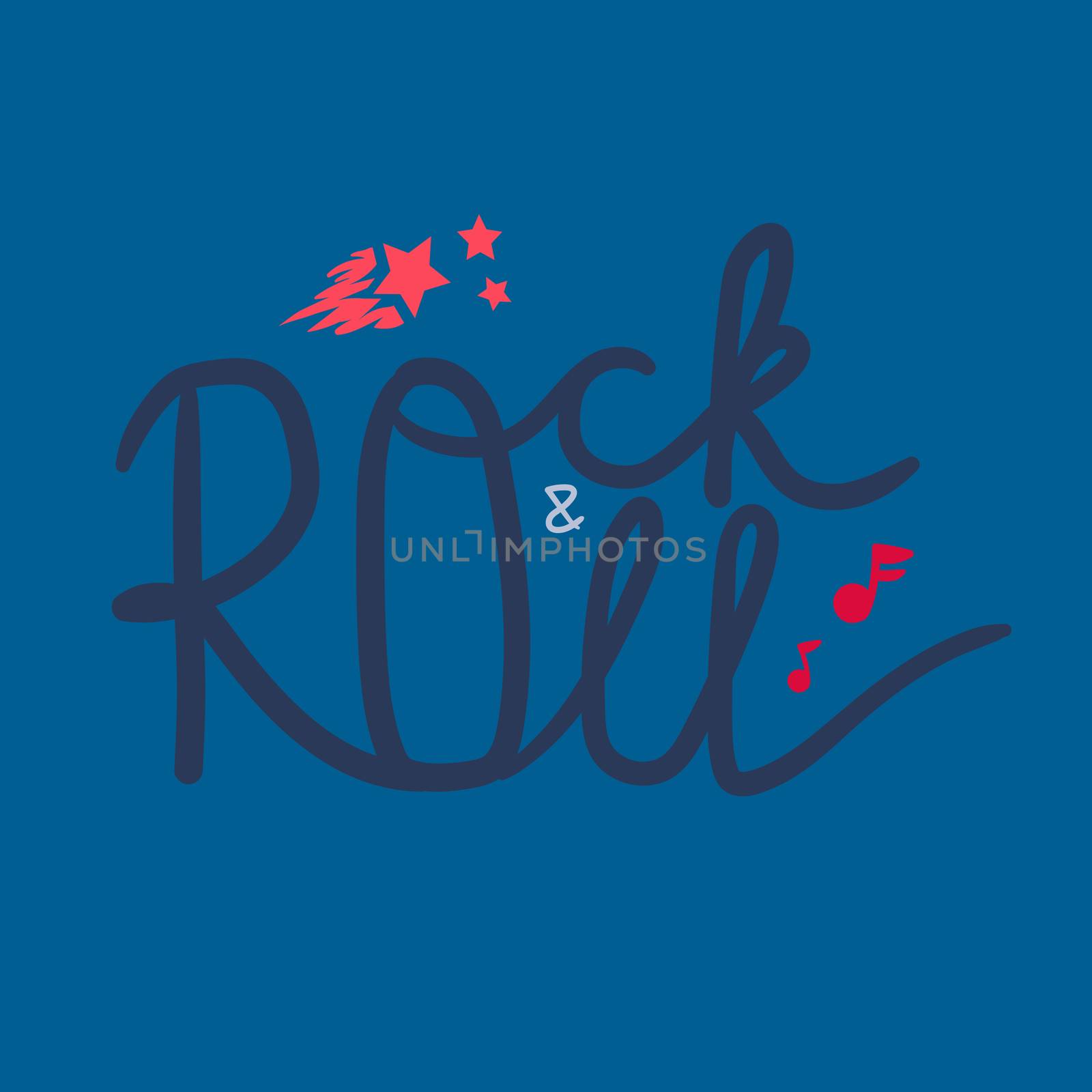Rock and Roll Lettering for t-shirt, sticker, print, fabric, cloth. Vintage hand drawn music badge. Retro hipster musical sound emblem for card, concert flyer, fest, postcard, label, poster. Vector