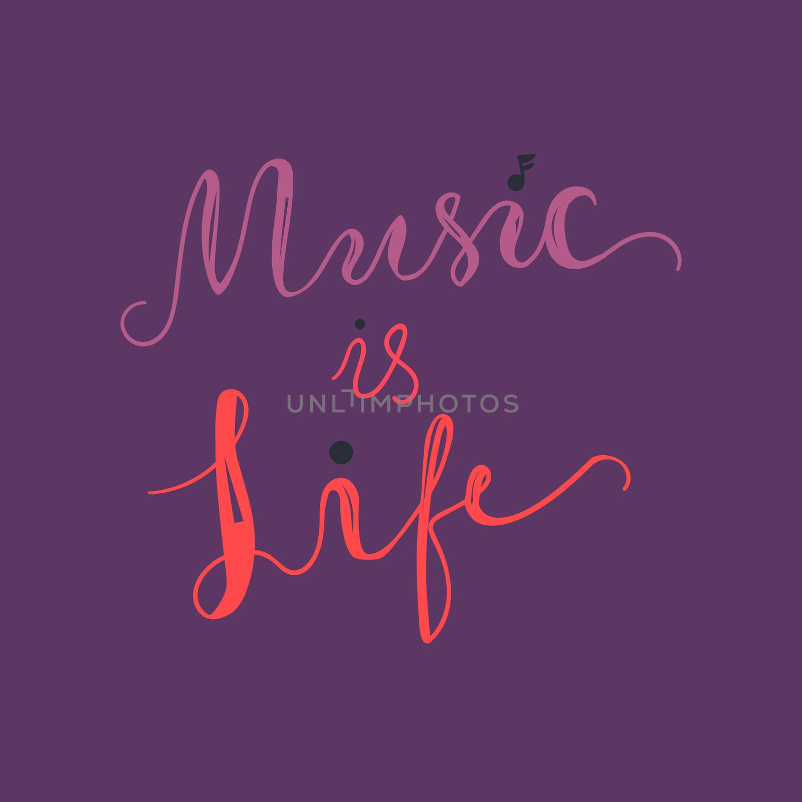 Vintage Musical Lettering for Banner and Badge. Sticker, Poster, Festival and Concert Card Design Template. Music is Life. Vector