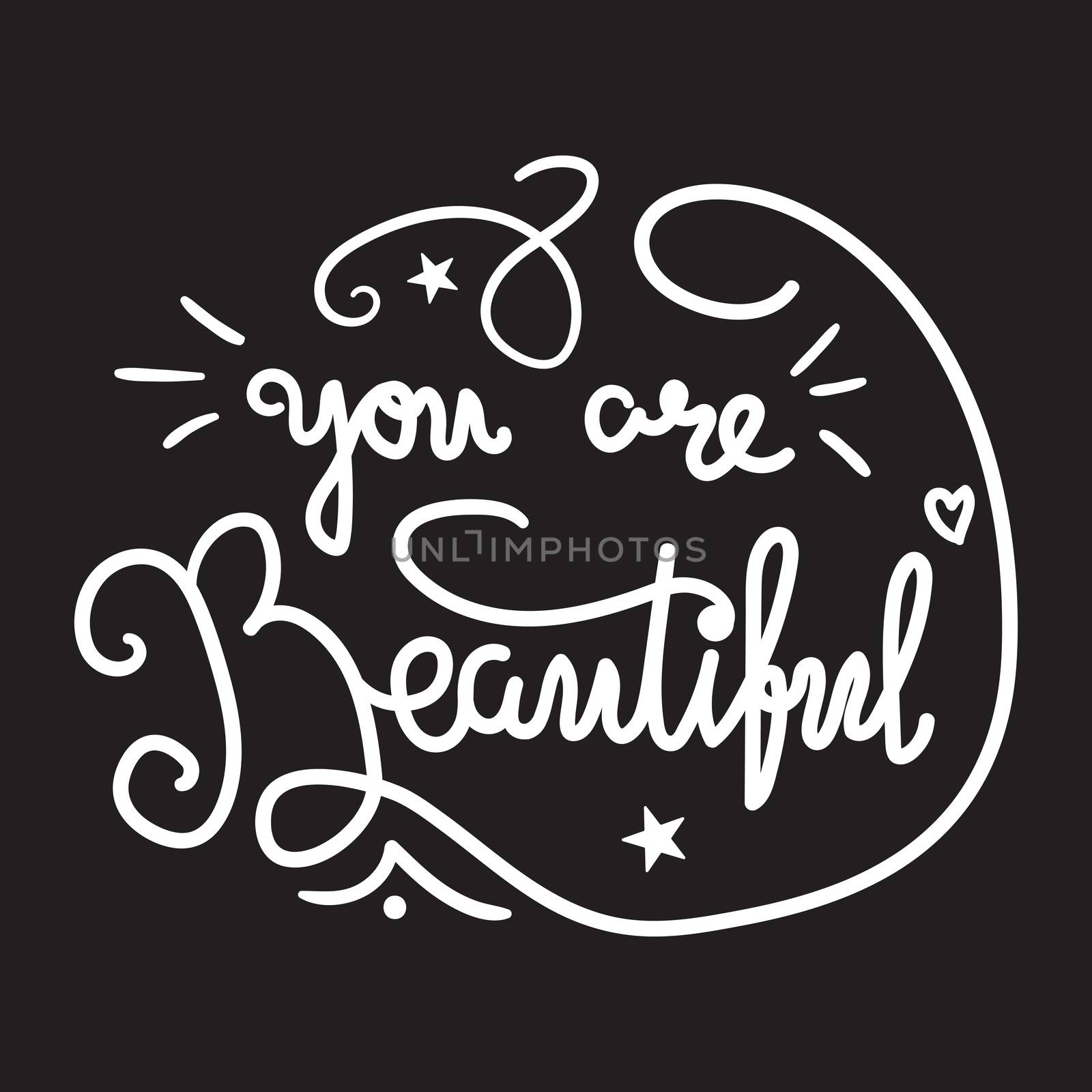 Motivation and Beauty Lettering Concept. You Are Beautiful. Vintage Calligraphic Text. Inspirational retro quote for fabric, print, invitation, decor, greeting card, poster, design element. Vector