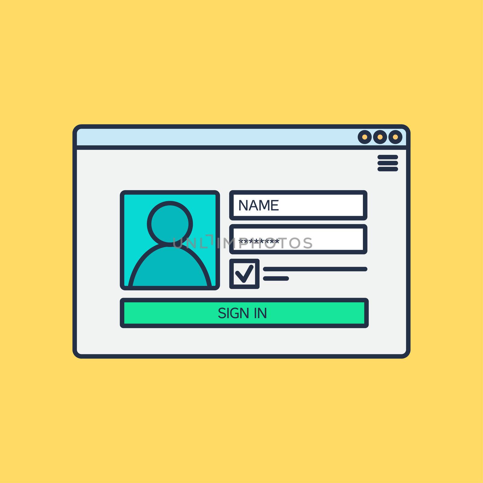 Web Template, Web Elements for site form of login to account. Vector