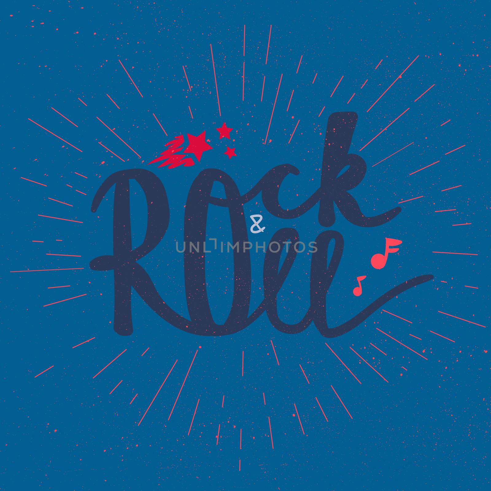 Rock and Roll Lettering for t-shirt, sticker, print, fabric, cloth. Vintage hand drawn music badge. Retro hipster musical sound emblem for card, concert flyer, fest, postcard, label, poster. Vector