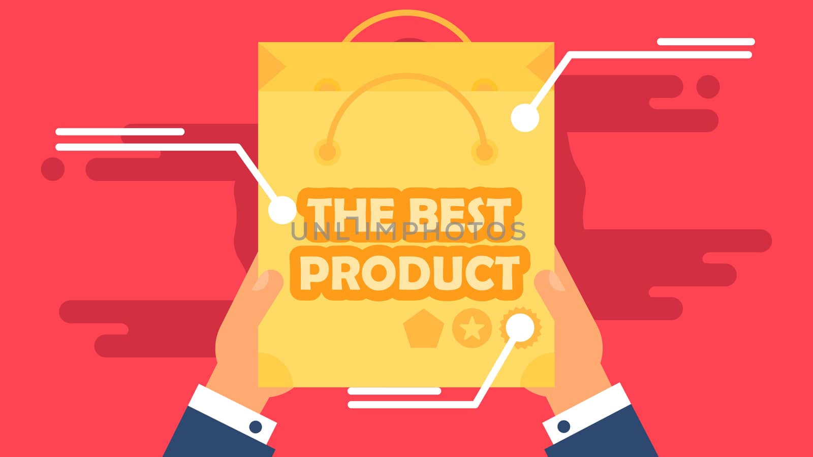 The Best Product in Shop Concept from Shopping Bag. Sale Banner. Shelves store with offer for print, flyer, sticker, poster. Vector