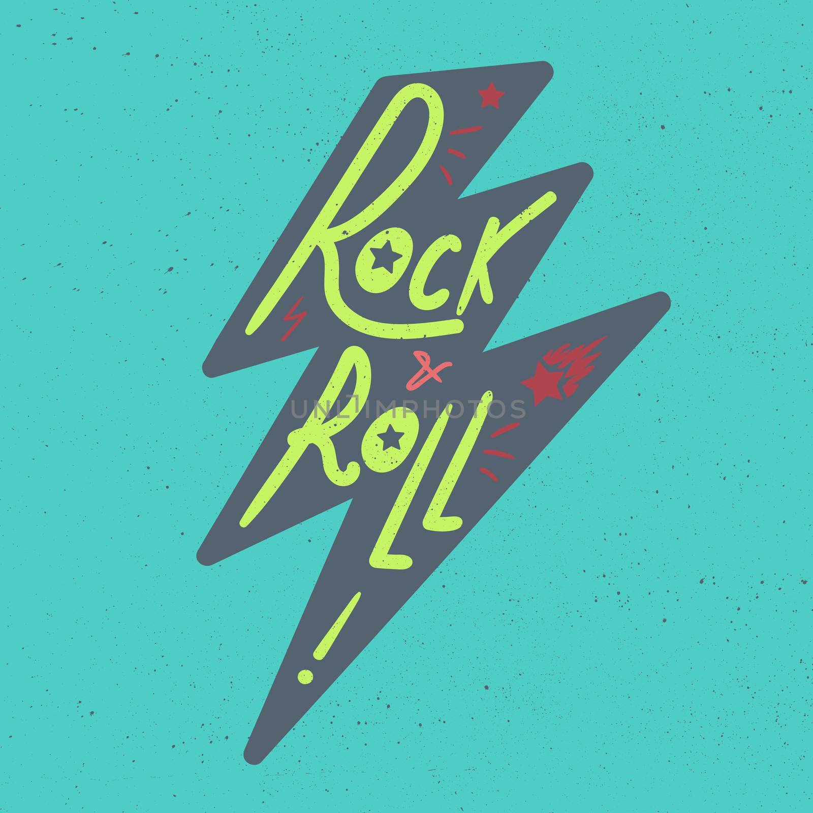Rock and Roll Lettering for t-shirt, sticker, print, fabric, cloth. Vintage hand drawn music badge. Retro hipster musical sound emblem for card, concert flyer, fest, postcard, label, poster. Vector