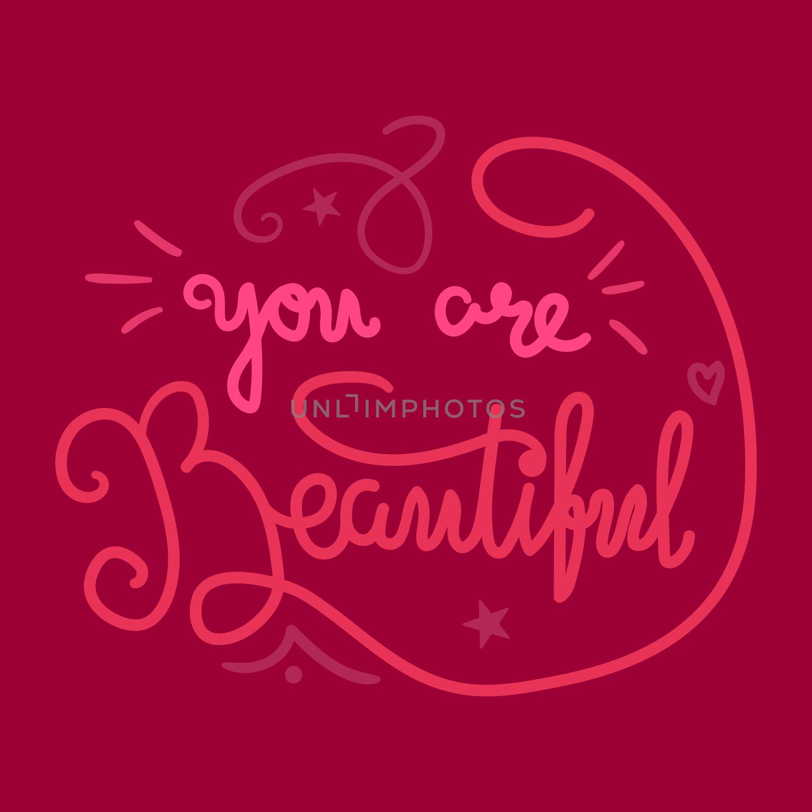 Motivation and Beauty Lettering Concept. You Are Beautiful. Vintage Calligraphic Text. Inspirational retro quote for fabric, print, invitation, decor, greeting card, poster, design element. Vector