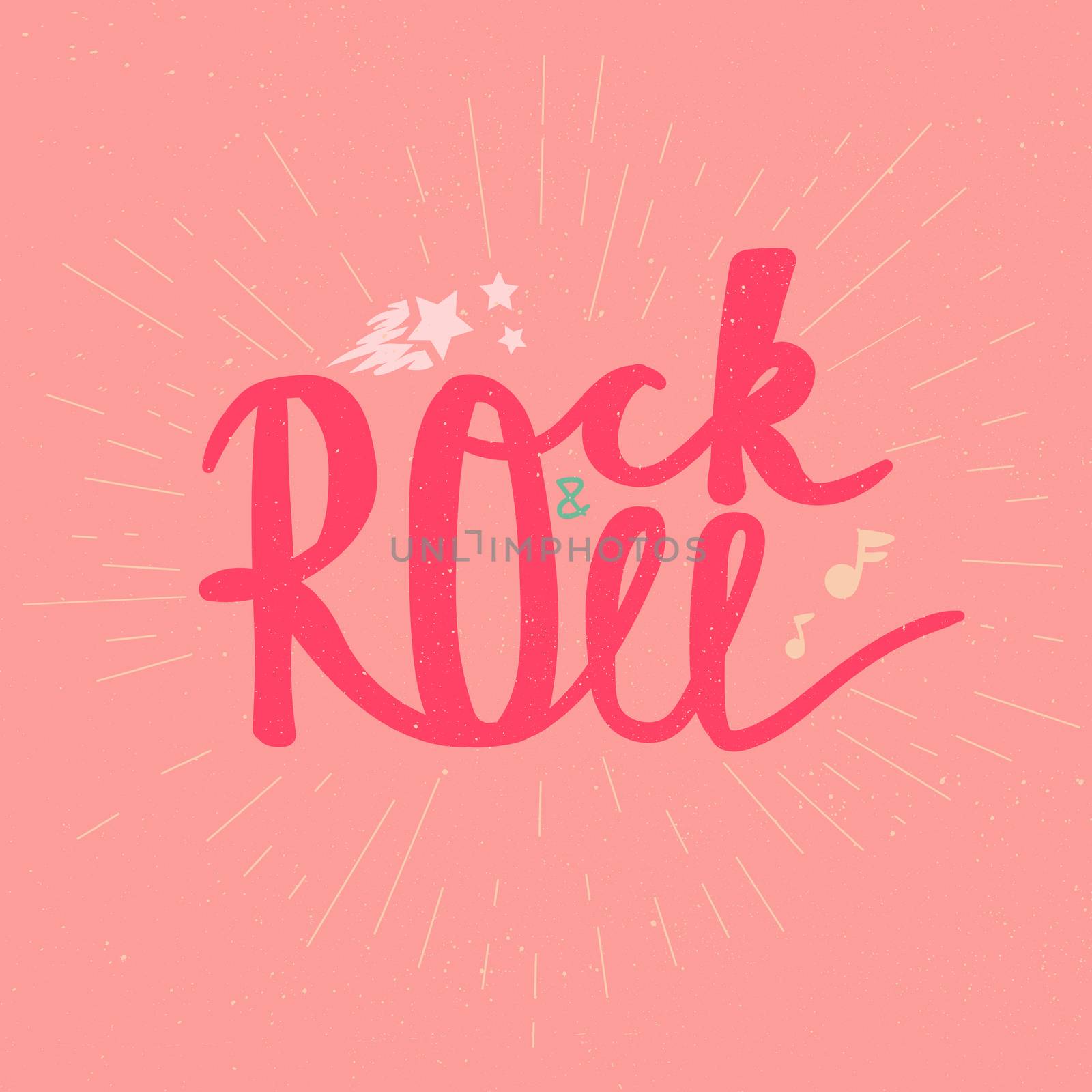 Rock and Roll Lettering for t-shirt, sticker, print, fabric, cloth. Vintage hand drawn music badge. Retro hipster musical sound emblem for card, concert flyer, fest, postcard, label, poster. Vector