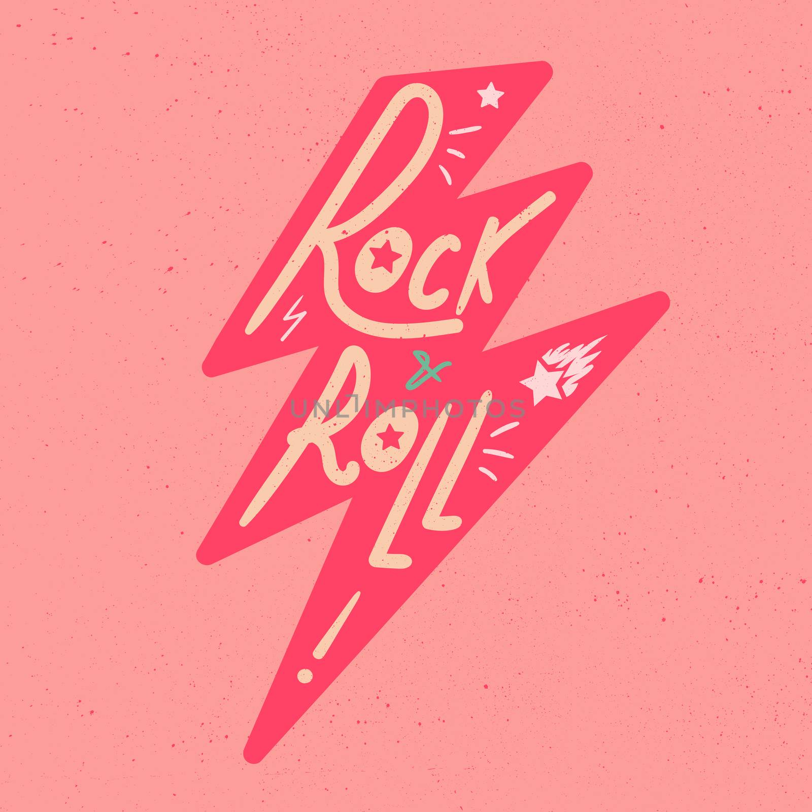 Rock and Roll Lettering for t-shirt, sticker, print, fabric, cloth. Vintage hand drawn music badge. Retro hipster musical sound emblem for card, concert flyer, fest, postcard, label, poster. Vector