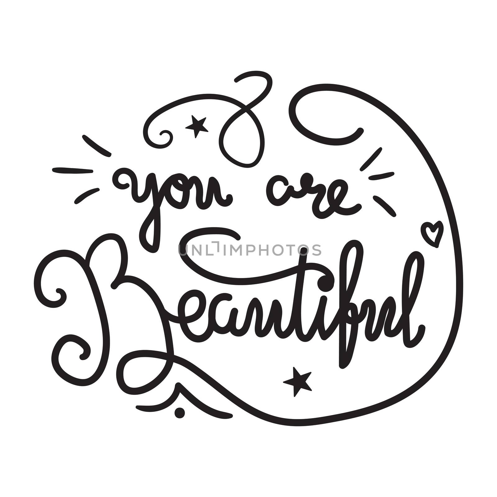 Motivation and Beauty Lettering Concept. You Are Beautiful. Vintage Calligraphic Text. Inspirational retro quote for fabric, print, invitation, decor, greeting card, poster, design element. Vector