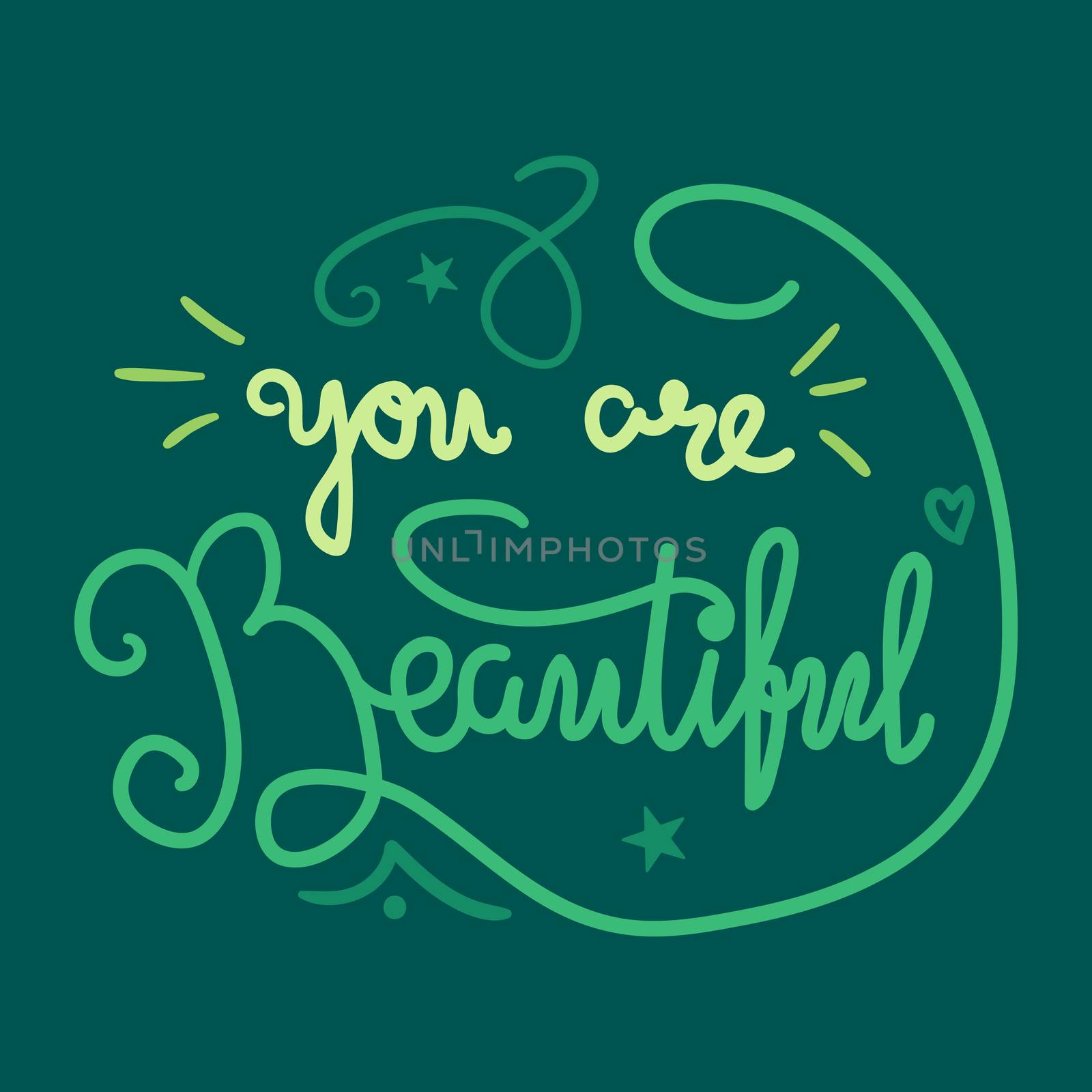 Motivation and Beauty Lettering Concept. You Are Beautiful. Vintage Calligraphic Text. Inspirational retro quote for fabric, print, invitation, decor, greeting card, poster, design element. Vector