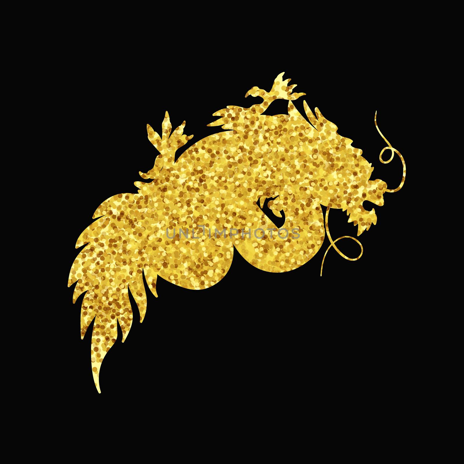 Isolated Chinese Gold Dragon from Sparkles. Vector