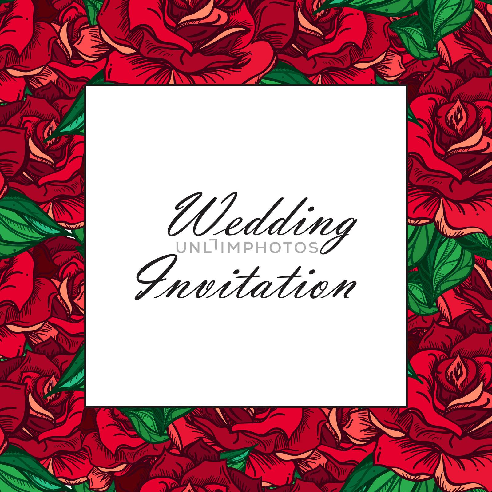 Hand Drawn Wedding Rose Frame. Flower Template for wedding, holiday, celebration. Rose for print, tattoo and digital art. Vector