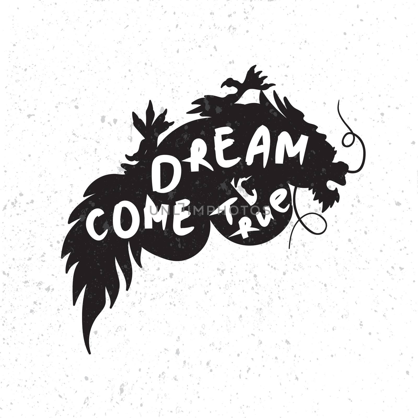Isolated Chinese Dragon Oriental Feng Shui in symbol of the Yin Yang. Dream come true. Lettering. Vector