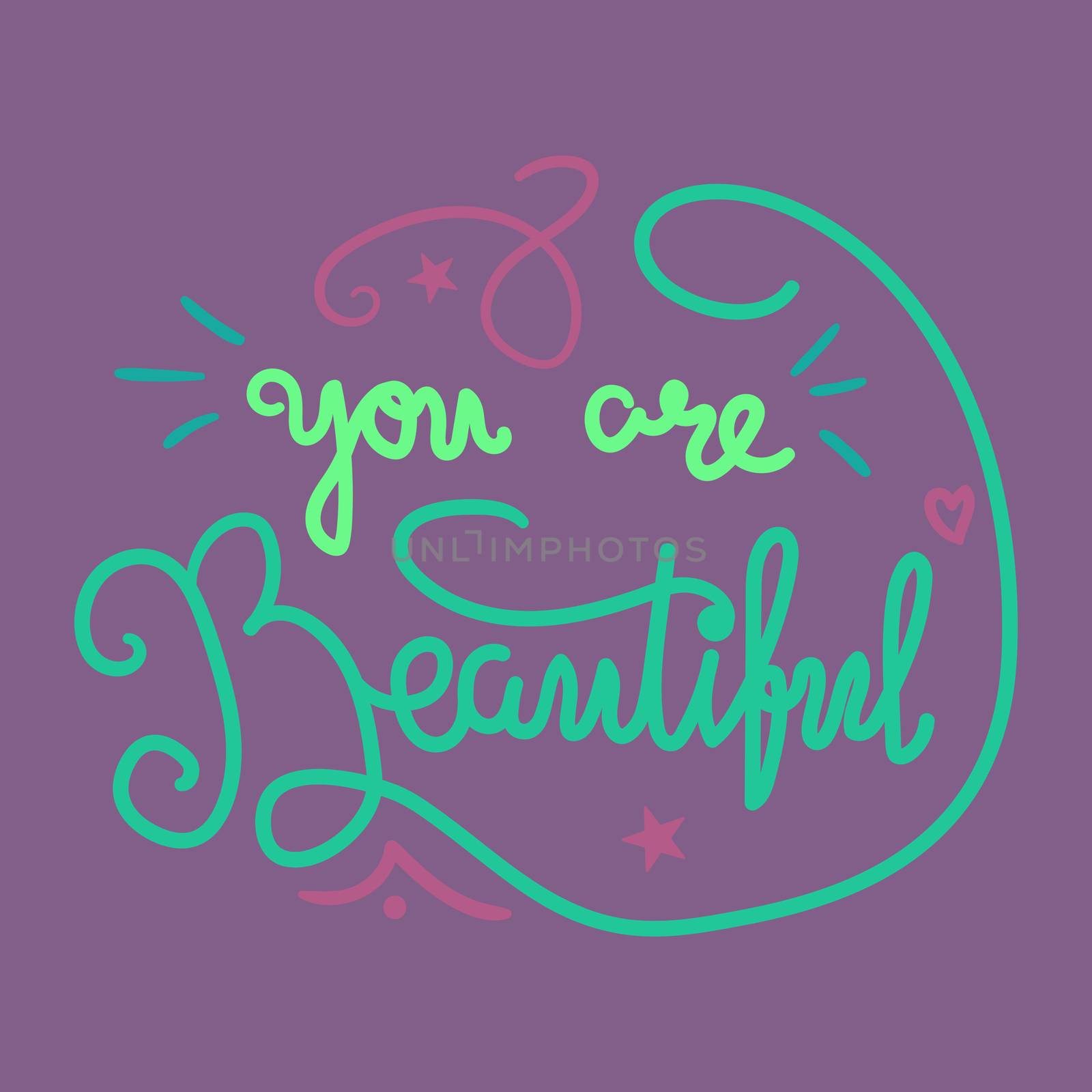 Motivation and Beauty Lettering Concept. You Are Beautiful. Vintage Calligraphic Text. Inspirational retro quote for fabric, print, invitation, decor, greeting card, poster, design element. Vector