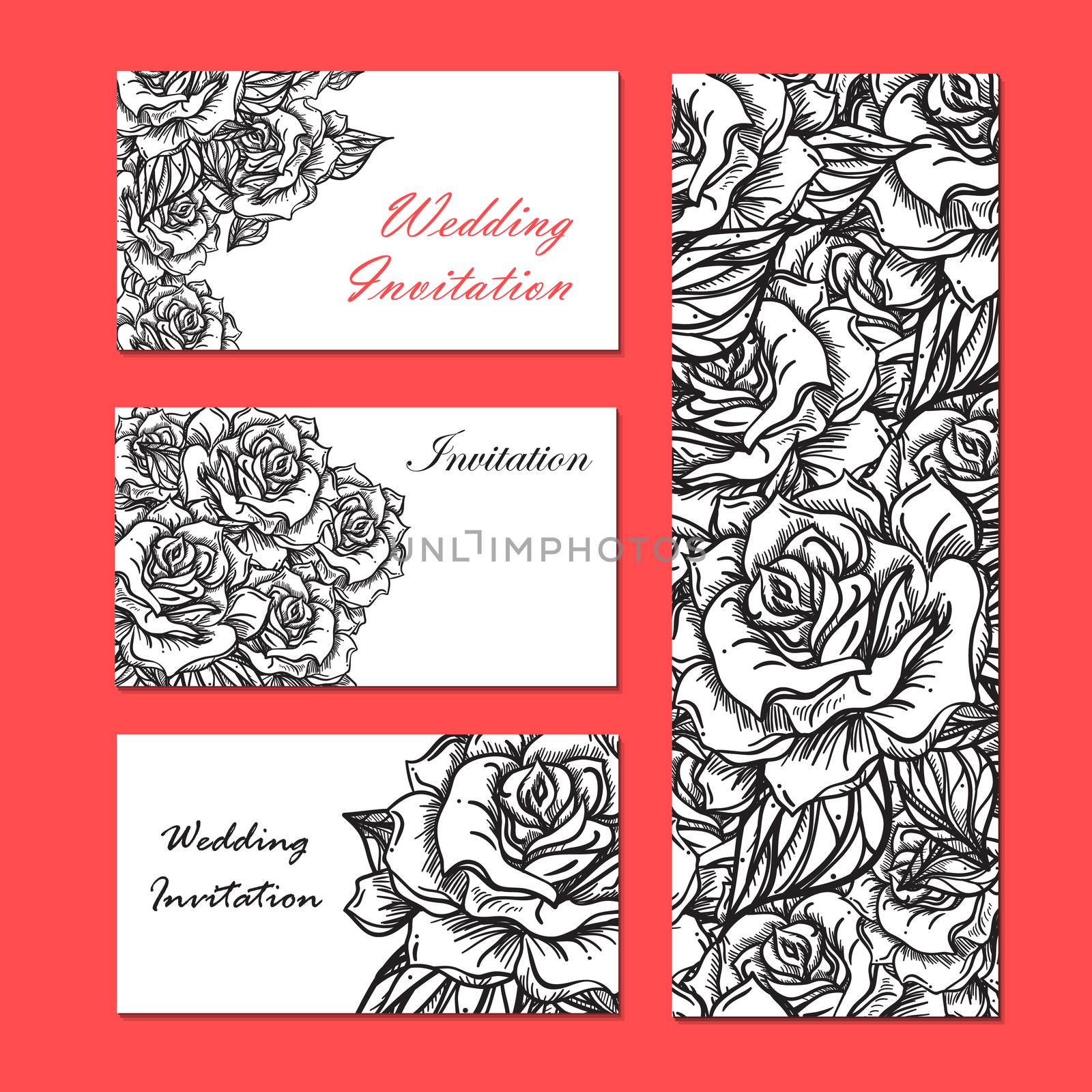 Hand Drawn Wedding Rose Invitation. Flower Template for wedding, holiday, celebration. Rose for print, tattoo and digital art. Vector