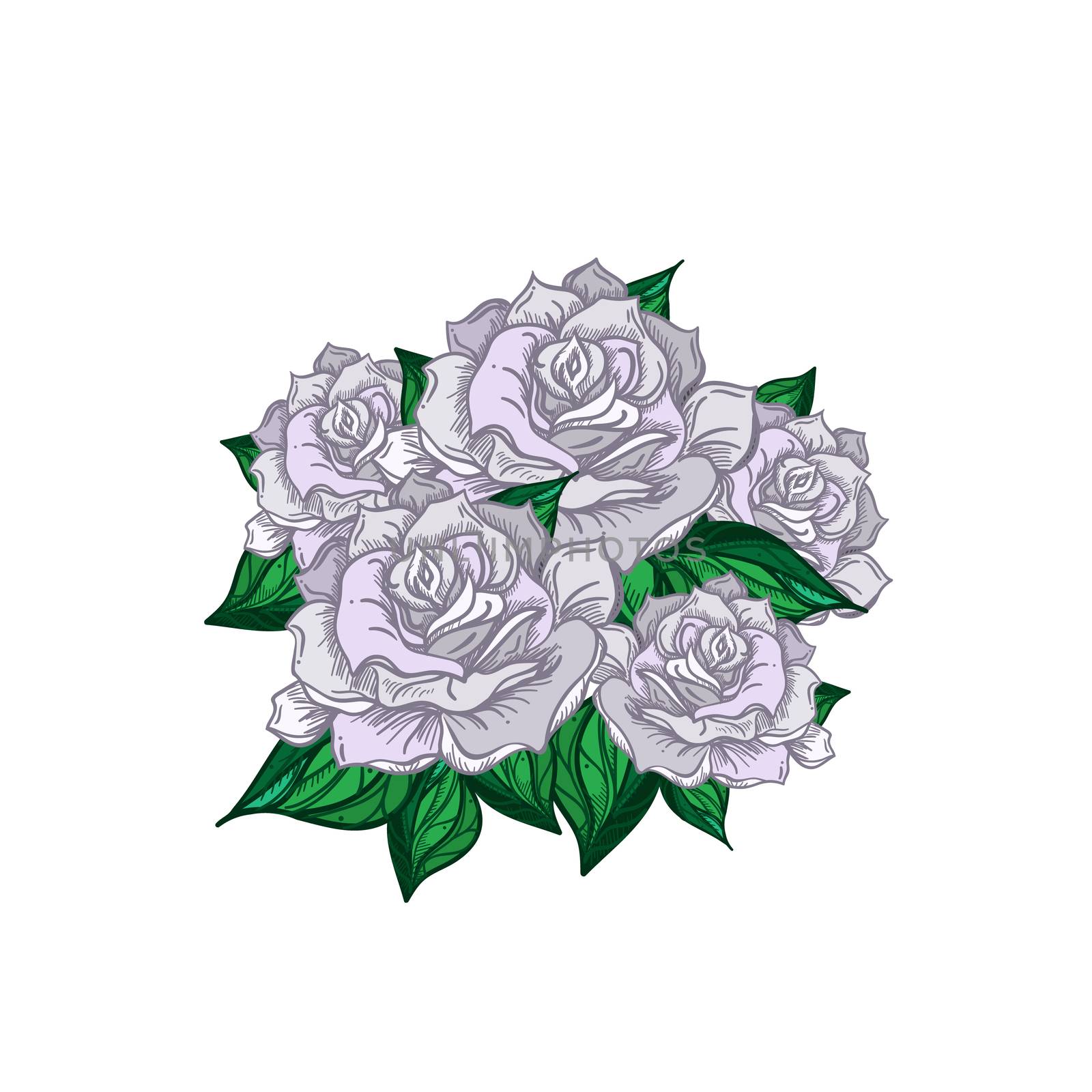 Hand Drawn Wedding Rose Bouquet. Flower Template for wedding, holiday, celebration. Rose for print, tattoo and digital art. Vector
