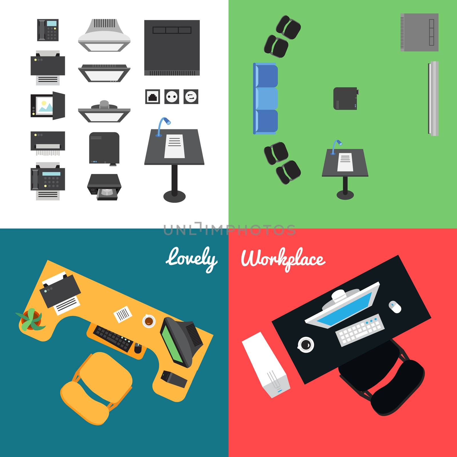 26 Office and Presentation Icons for workplace and presentation. Vector