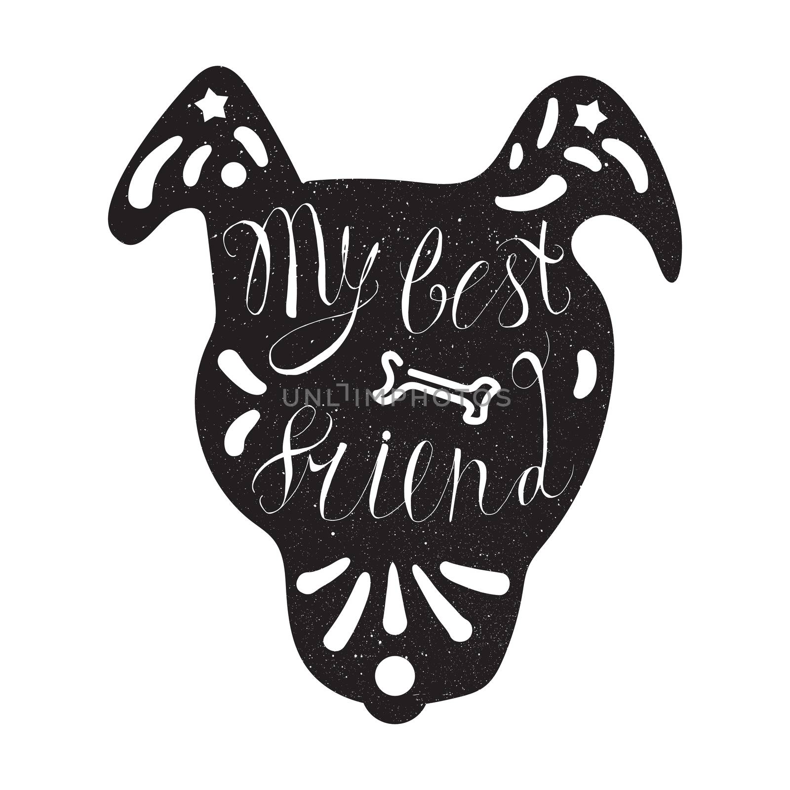 Vintage hand drawn lettering hipster composition with phrase My best friend inscribed into dog silhouette. Print, typographic, greeting, poster, t-shirt design about pet. Vector