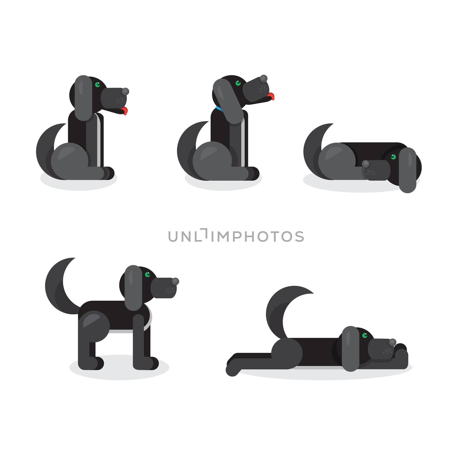 Black Dog in different positions. Vet symbol. Pet icon. Vector