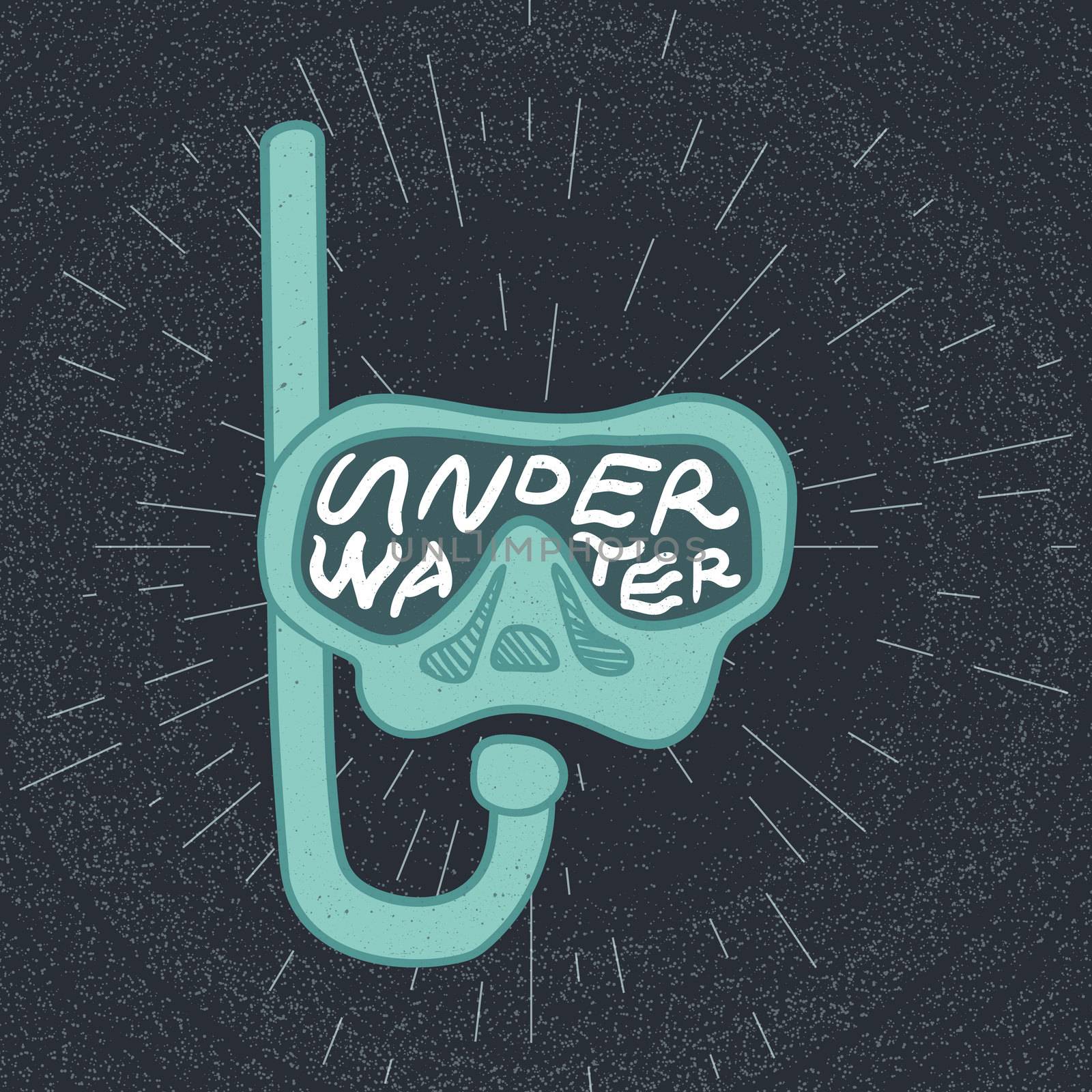Vintage diving concept. Scuba mask with lettering for poster, sticker, print and fabric. Vector