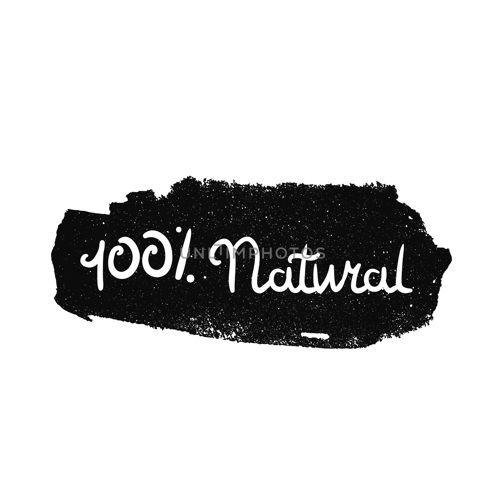 Hand drawn ecology and 100 percents natural lettering. Isolated grunge sticker or nature icon of quality for banner, web, card, print. Eco design. Vector