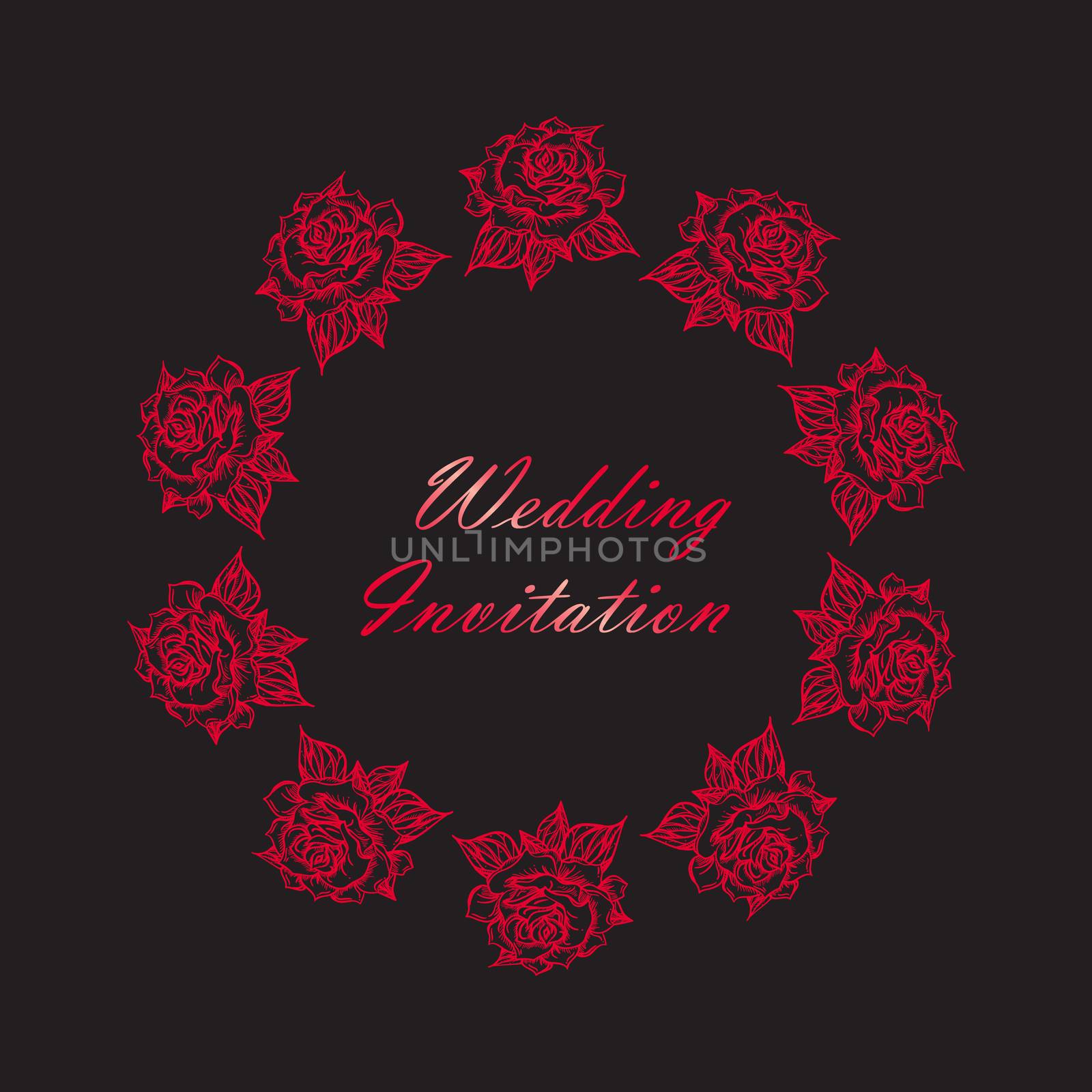 Hand Drawn Wedding Rose Frame. Flower Template for wedding, holiday, celebration. Rose for print, tattoo and digital art. Vector