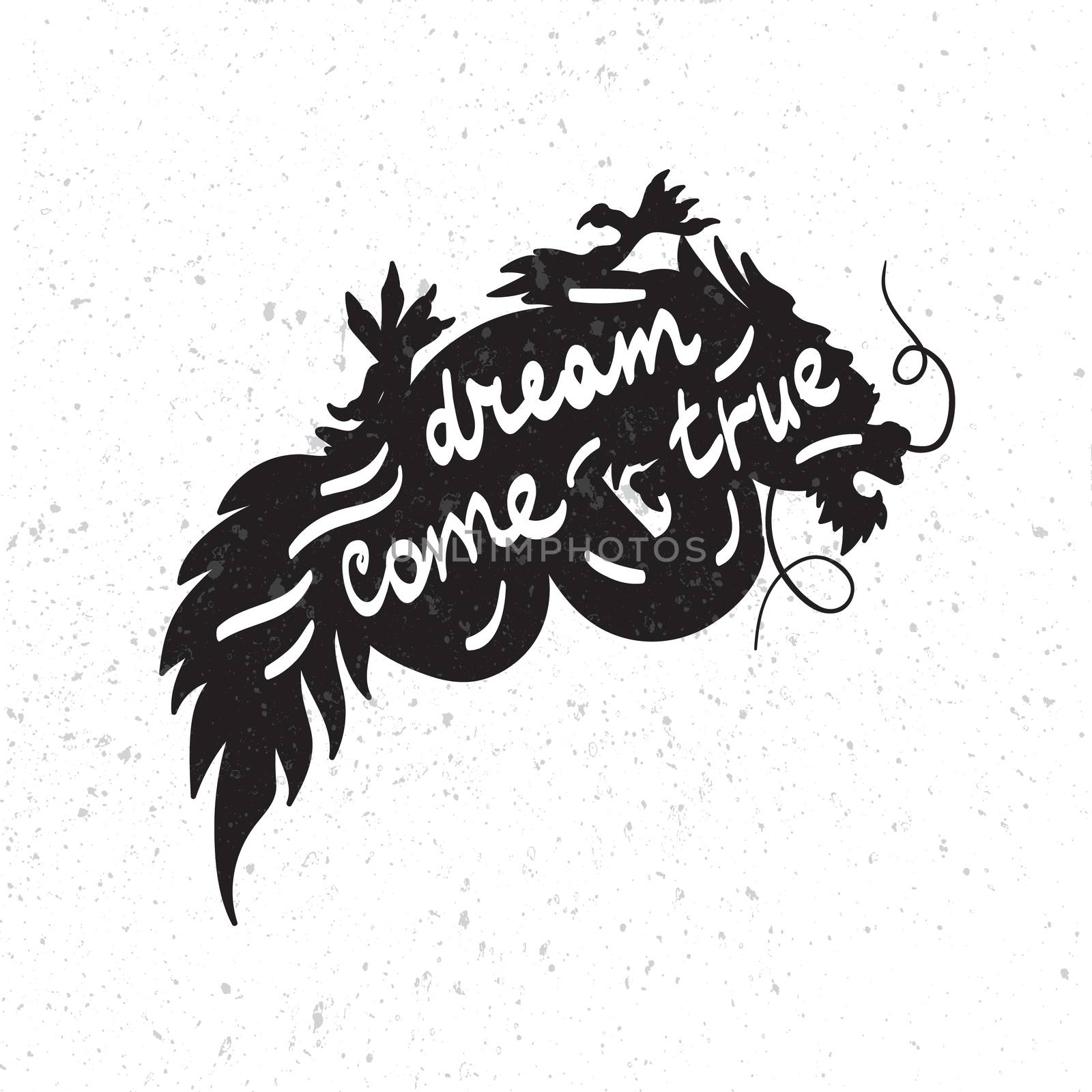 Isolated Chinese Dragon Oriental Feng Shui in symbol of the Yin Yang. Dream come true. Lettering. Vector