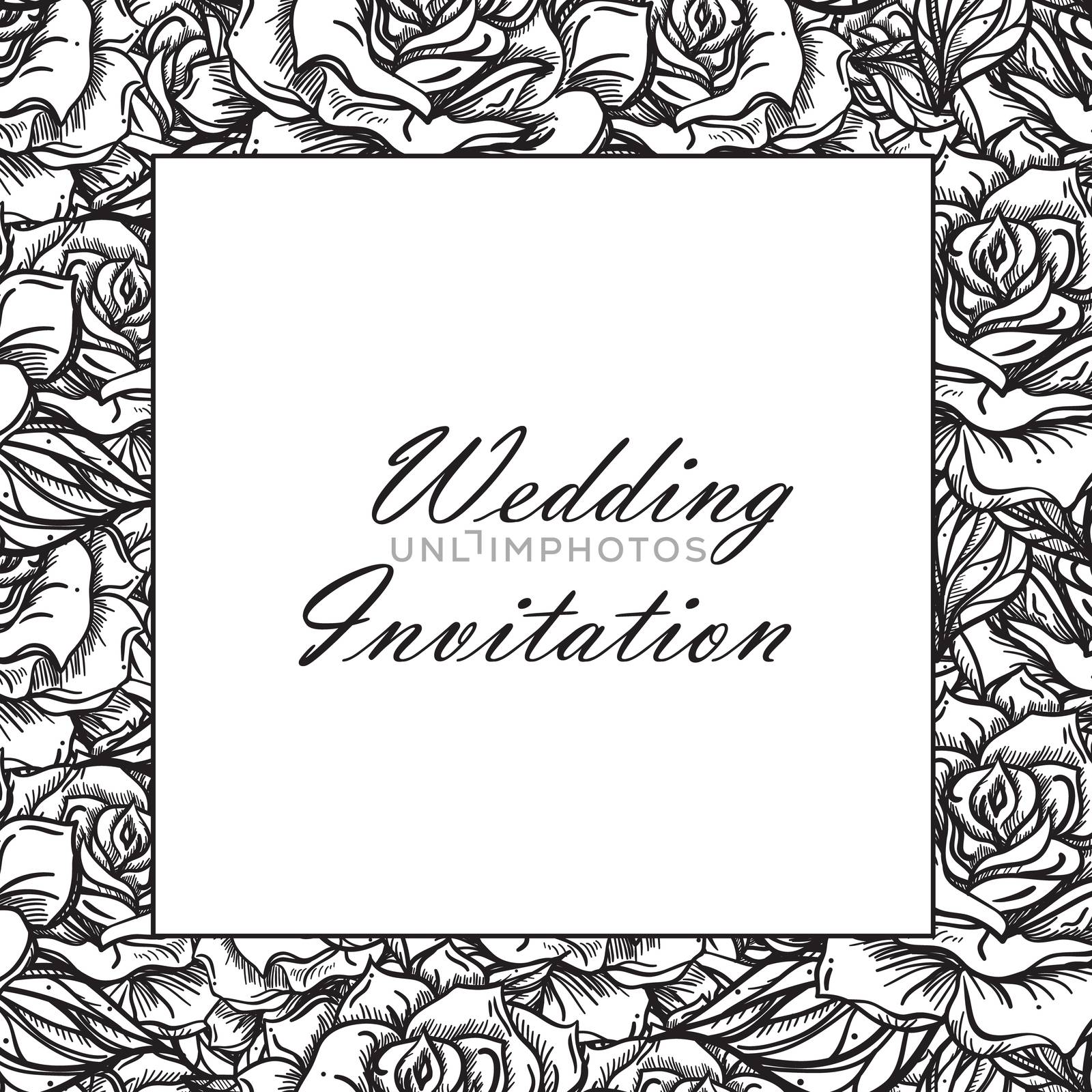 Hand Drawn Wedding Rose Frame. Flower Template for wedding, holiday, celebration. Rose for print, tattoo and digital art. Vector