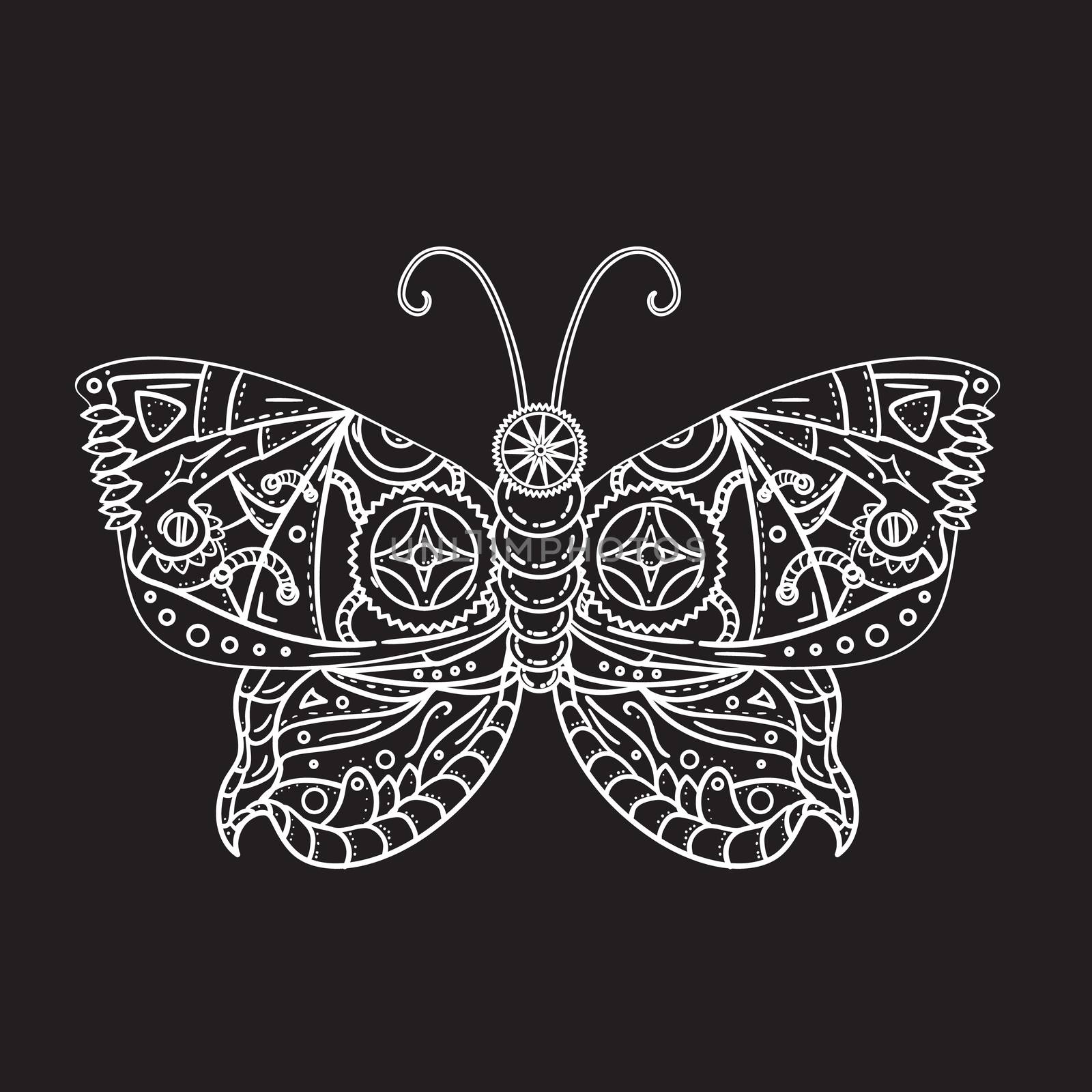 Fantastic butterfly in steampunk style for tattoo, sticker, print and decorations. Vector