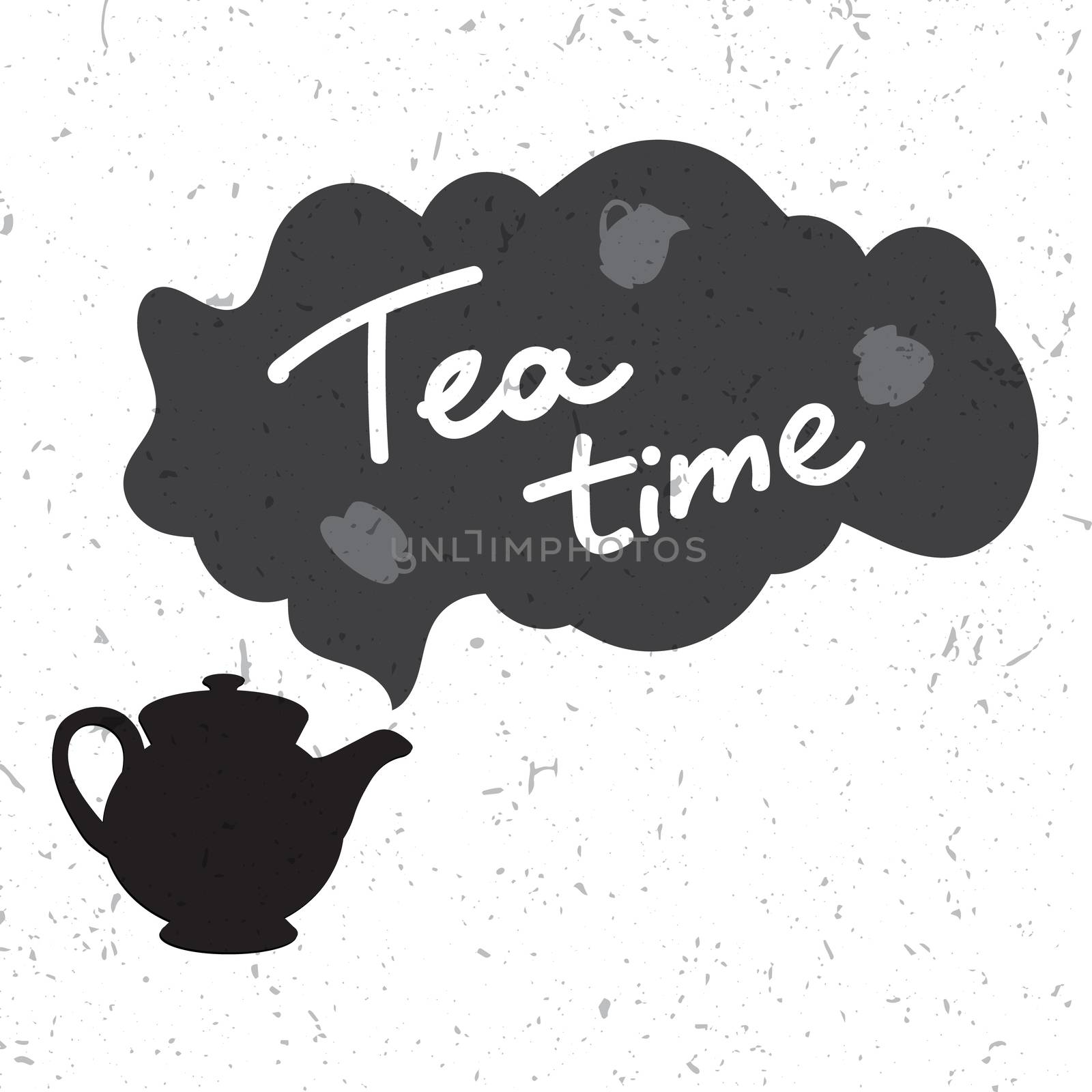 Tea Time and Tea Set in grunge style. Vector