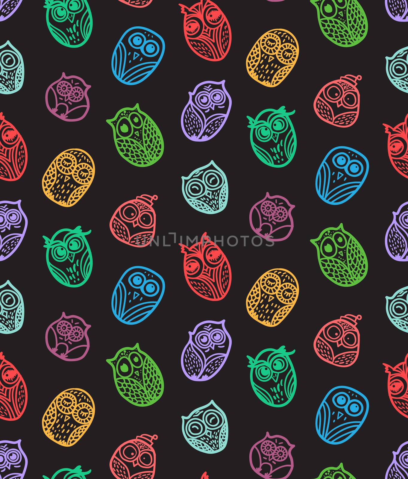 Owls hand drawn seamless pattern by barsrsind