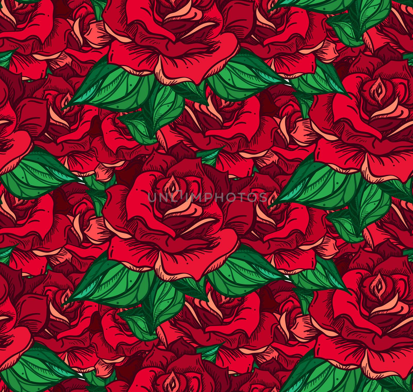 Hand Drawn Wedding Rose Seamless Pattern. Flower Template for wedding, holiday, celebration. Rose for print, tattoo and digital art. Vector