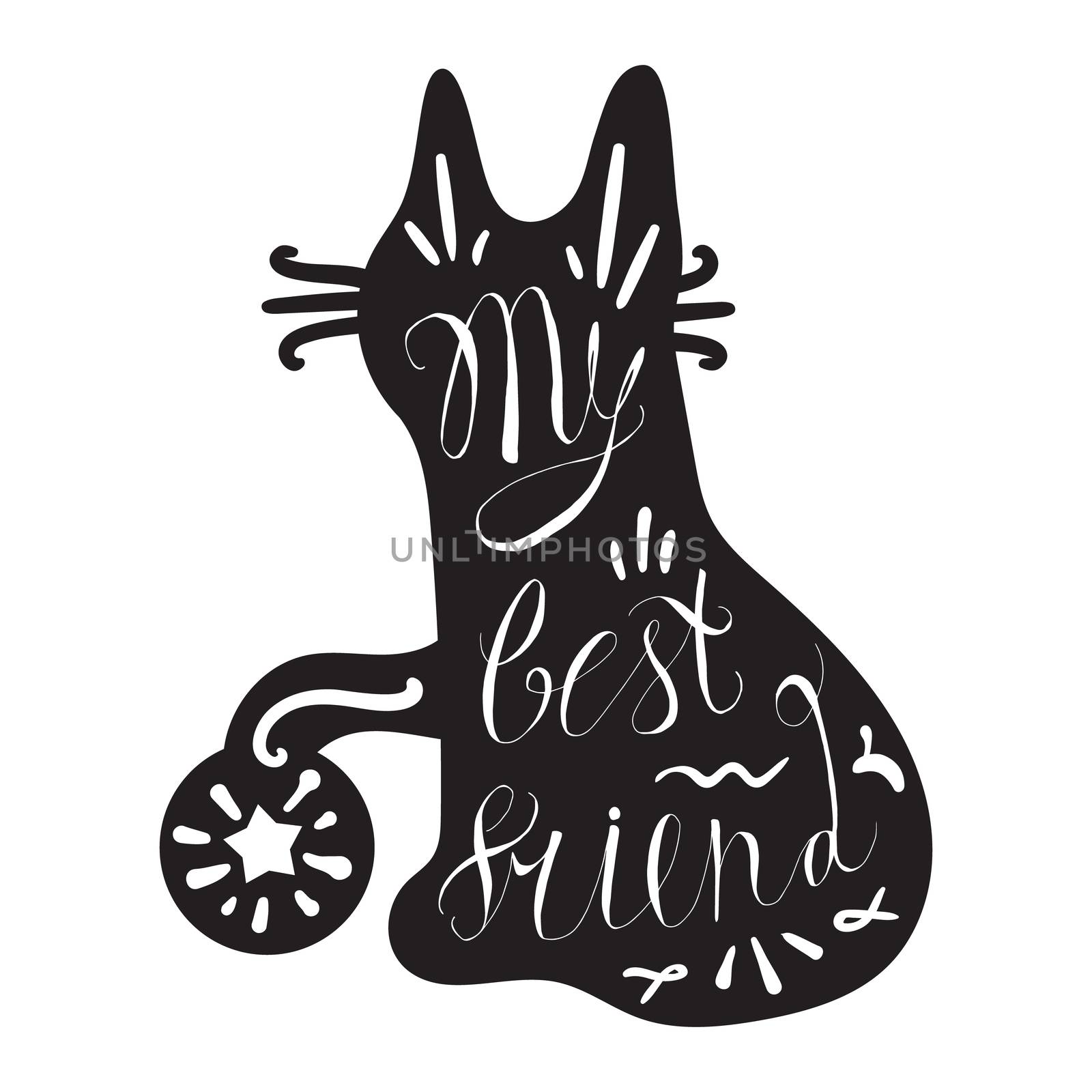 Vintage hand drawn lettering hipster composition with phrase My best friend inscribed into cat silhouette. Print, typographic, greeting, poster, t-shirt design about pet. Vector