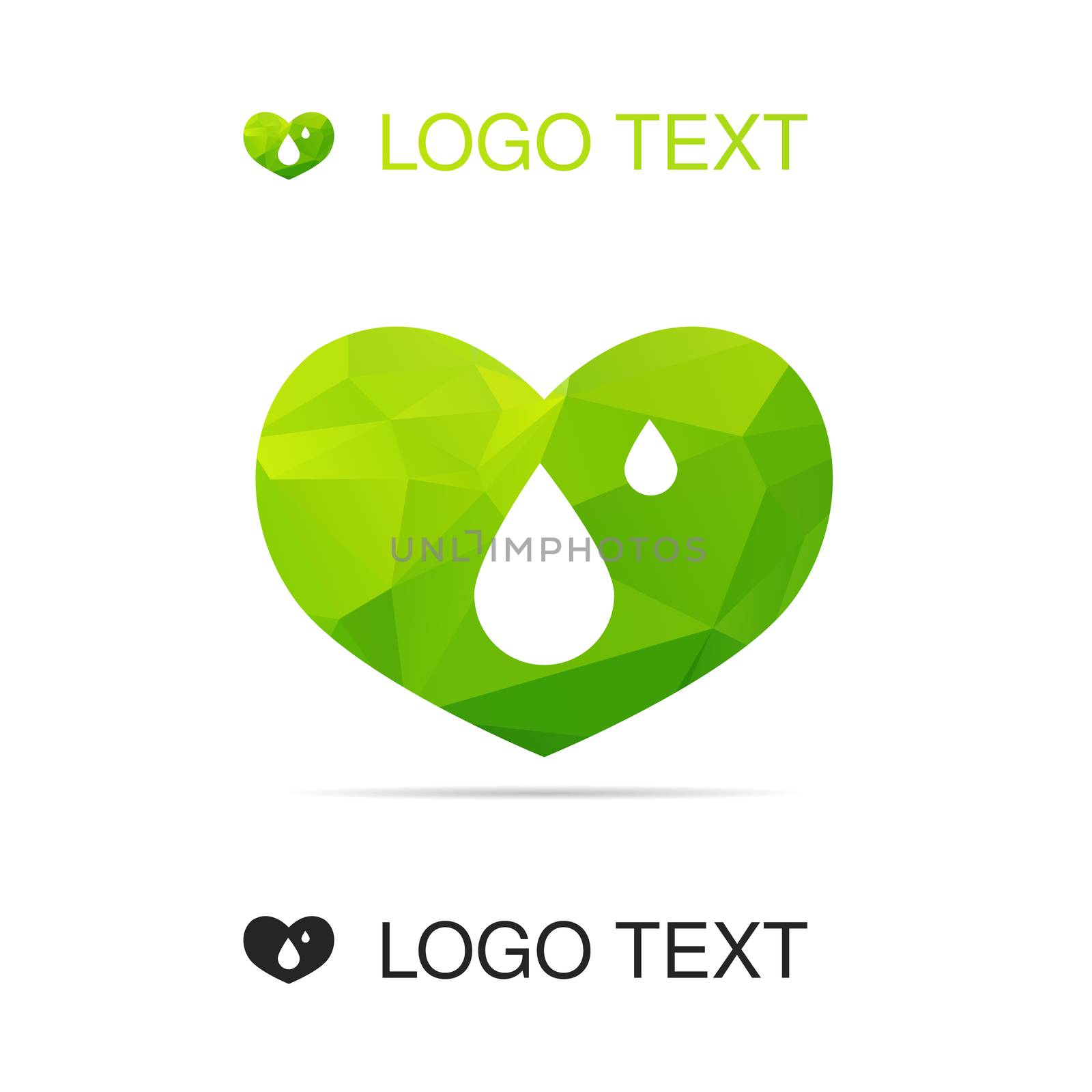 Triangle ecology water logo or icon with heart, nature symbol, drop sign. Vector