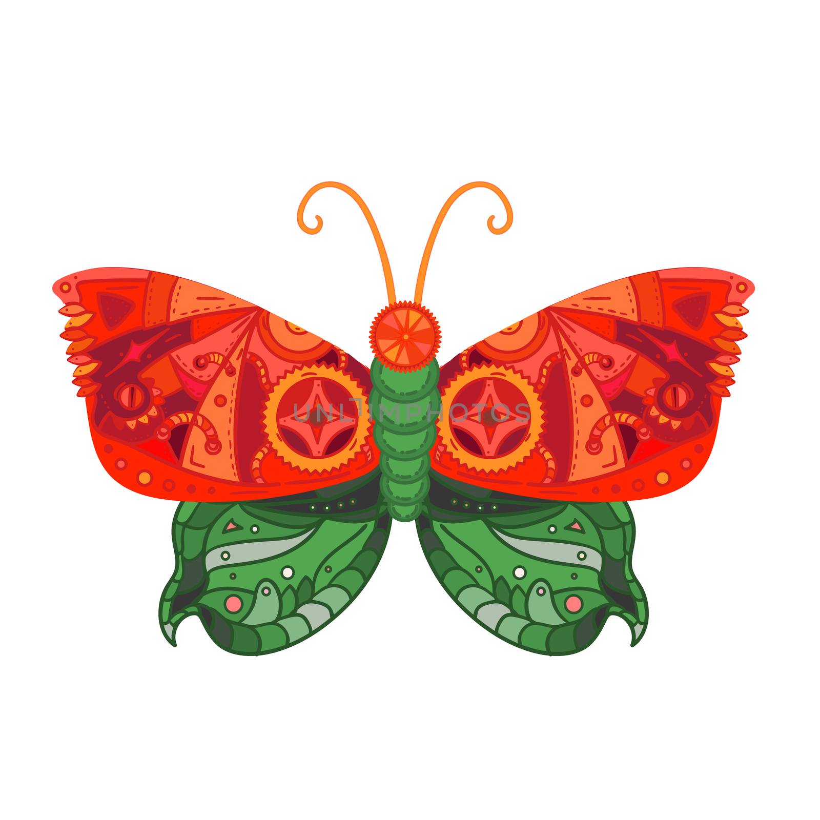 Fantastic butterfly in steampunk style for tattoo, sticker, print and decorations. Vector