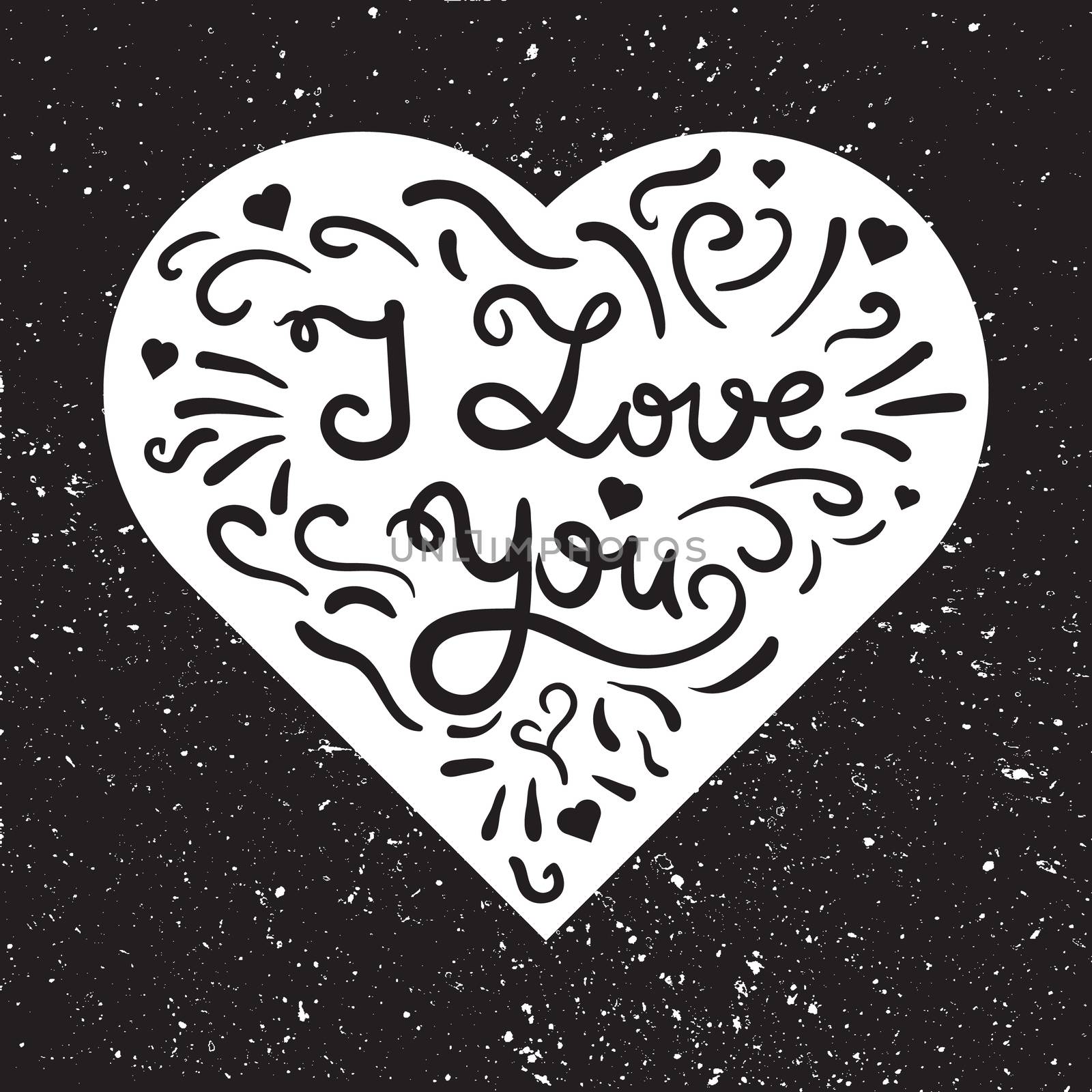 Vintage heart with lettering. Greeting about love for Valentine's Day. Retro wedding card. I love you. Vector