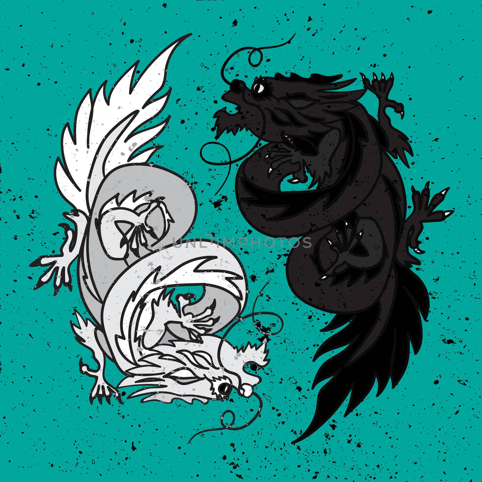 Isolated Chinese Dragon Oriental Feng Shui in symbol of the Yin Yang. Vector