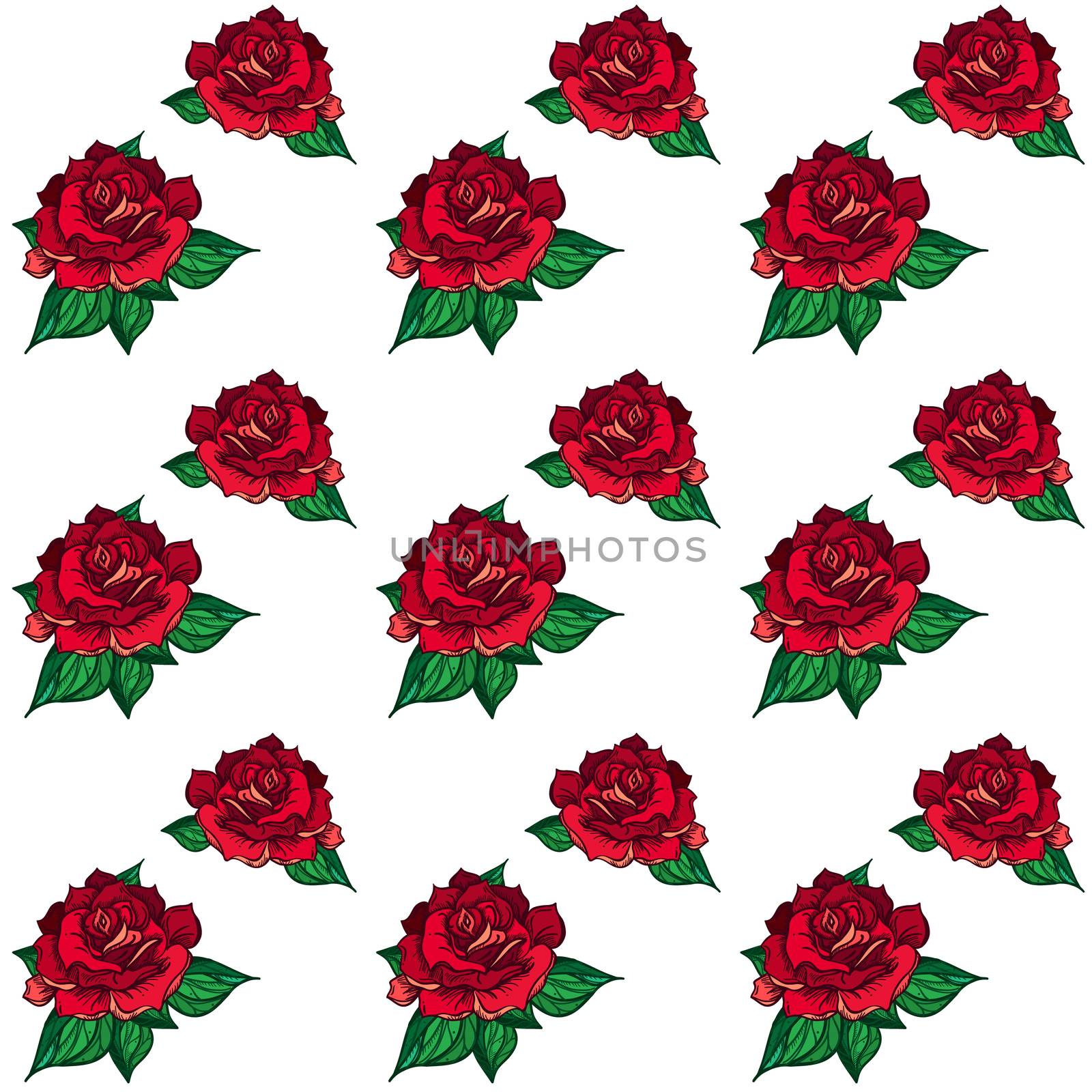 Hand Drawn Wedding Rose Seamless Pattern. Flower Template for wedding, holiday, celebration. Rose for print, tattoo and digital art. Vector