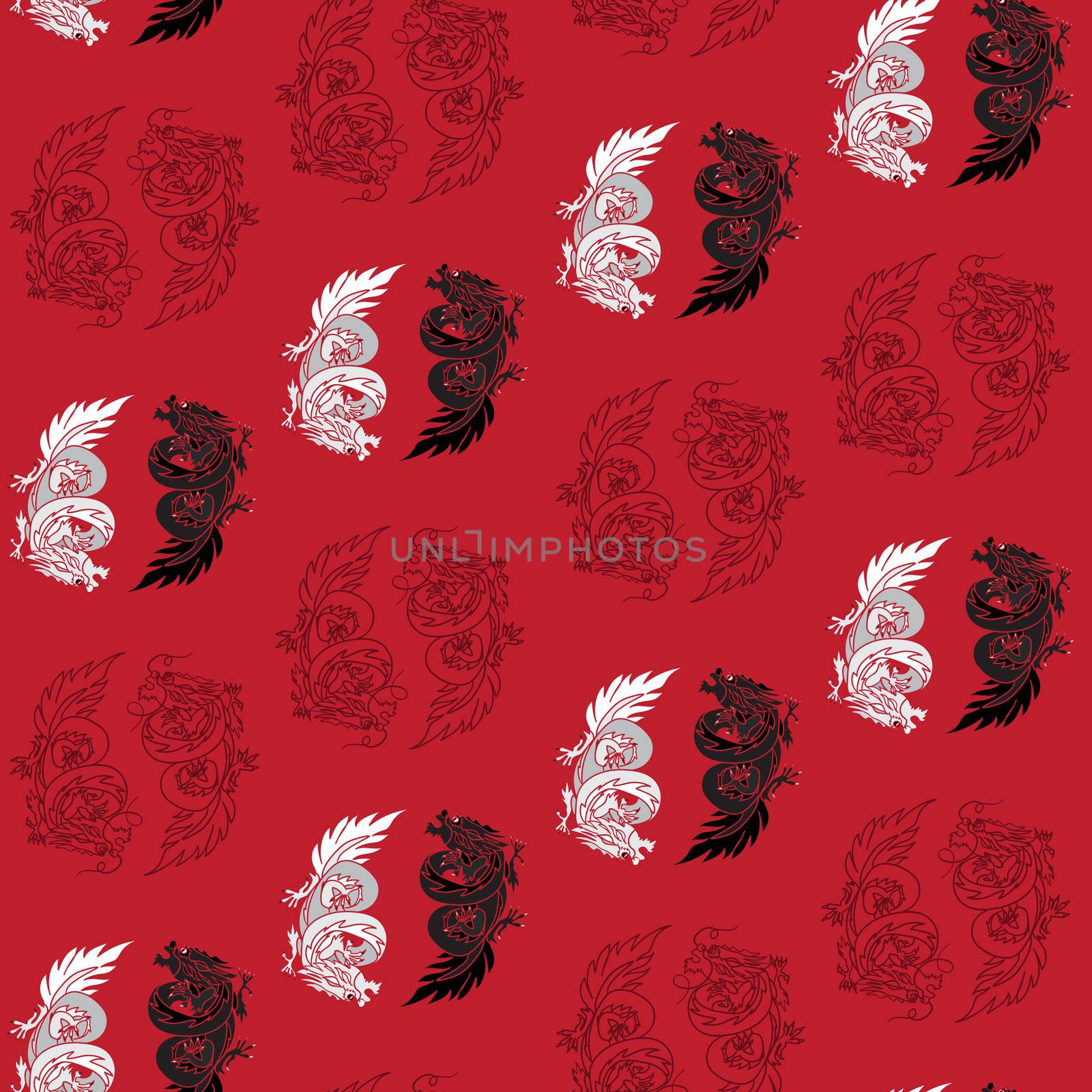 Chinese Dragon Oriental Feng Shui in symbol of the Yin Yang. Seamless isolated china pattern. Vector