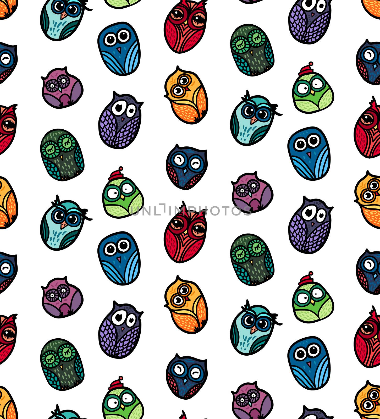 Owls hand drawn seamless pattern by barsrsind