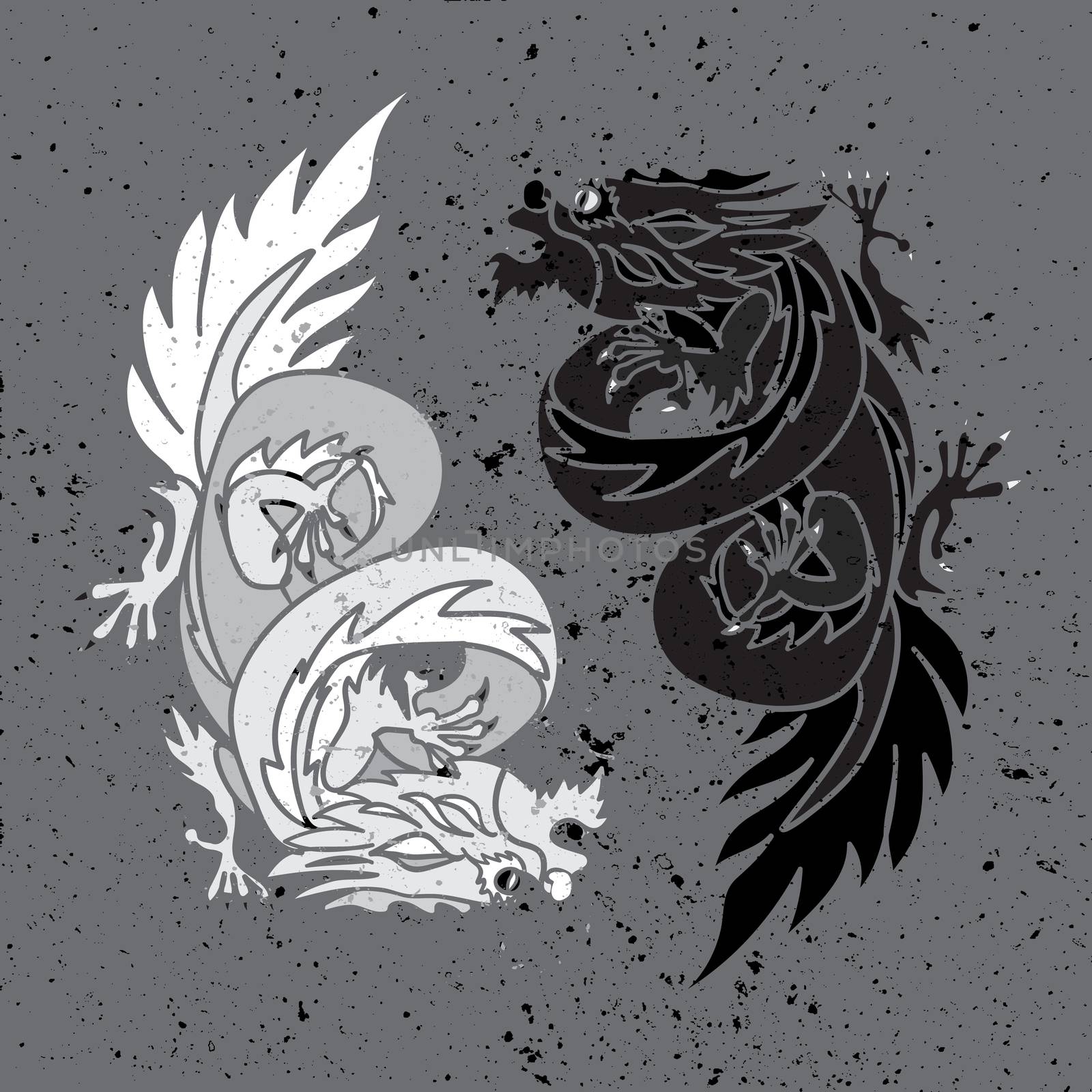 Isolated Chinese Dragon Oriental Feng Shui in symbol of the Yin Yang. Vector