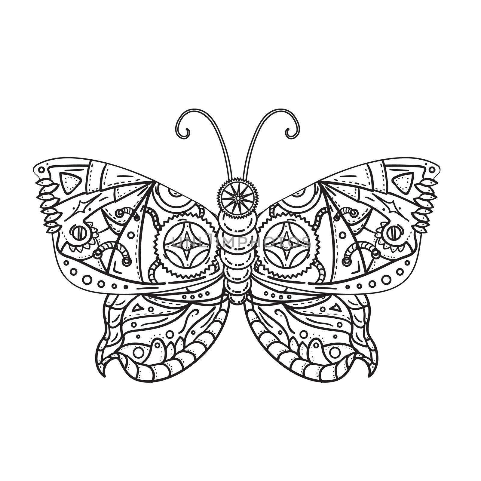 Fantastic butterfly in steampunk style for tattoo, sticker, print and decorations. Vector