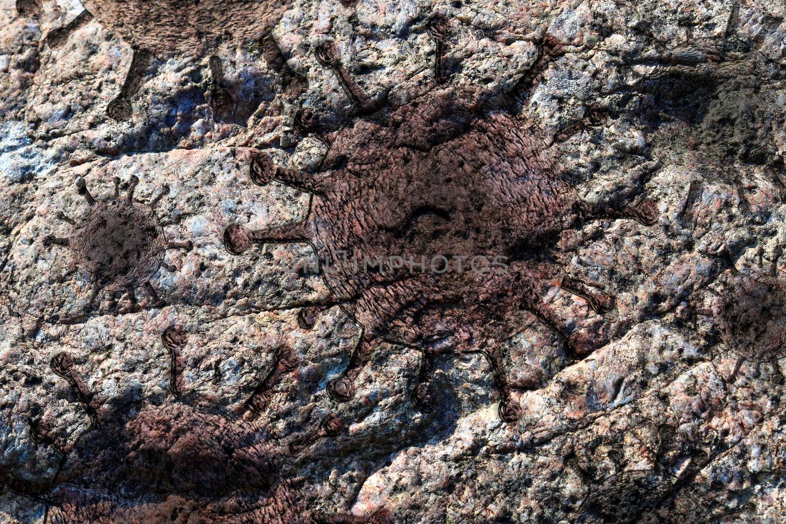 Old stone and rock textures with some virus fossil virus visualization.