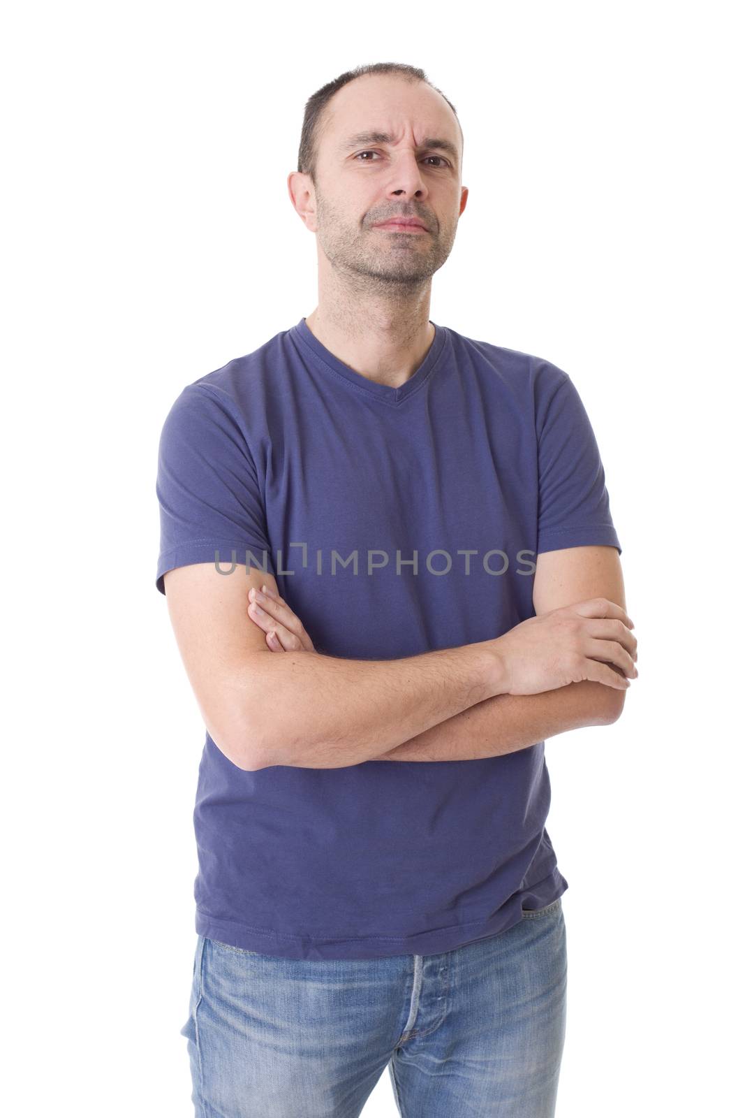 young casual man portrait, isolated on white