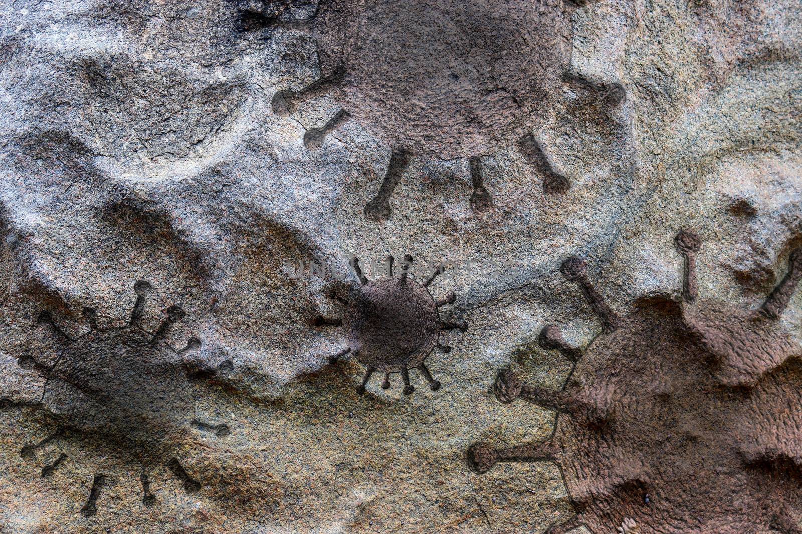 Old stone and rock textures with some virus fossil virus visualization.