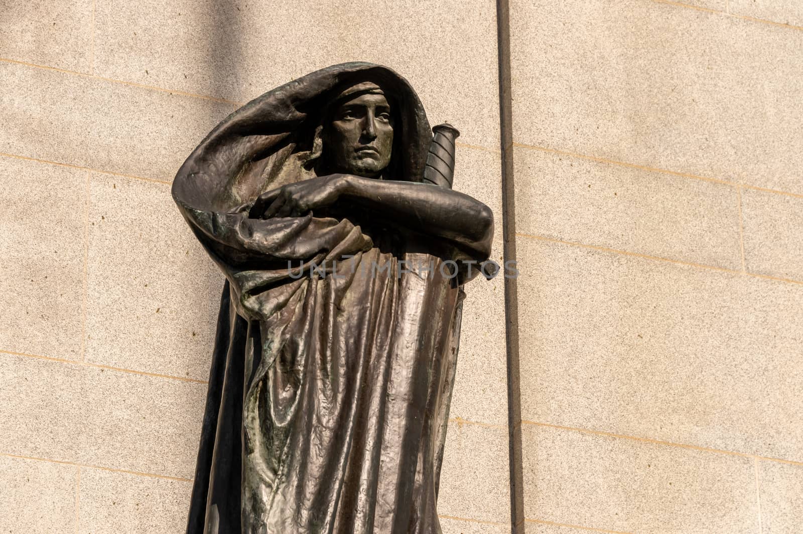 Ottawa, CA - 9 October 2019: Statue Ivstitia (Justice) in front of court Supreme of Canada