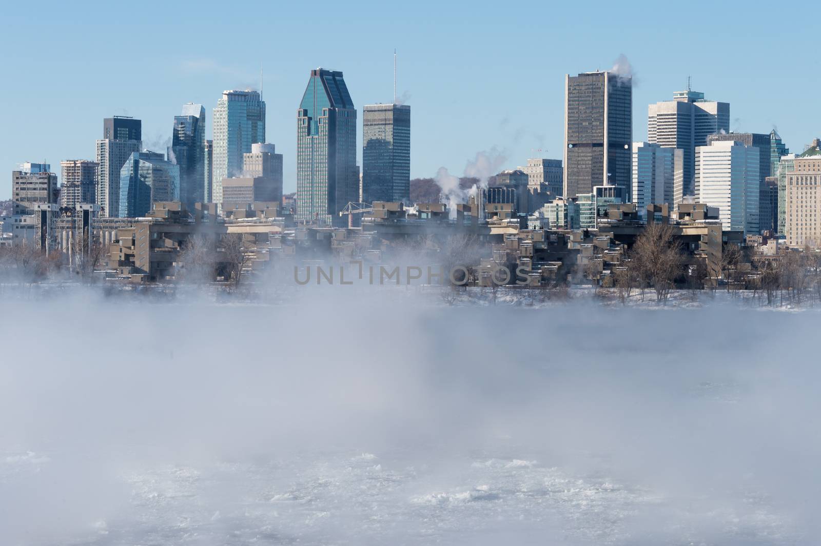 Montreal, CA - 1 January 2018: Montreal Skyline in winter as ice by mbruxelle