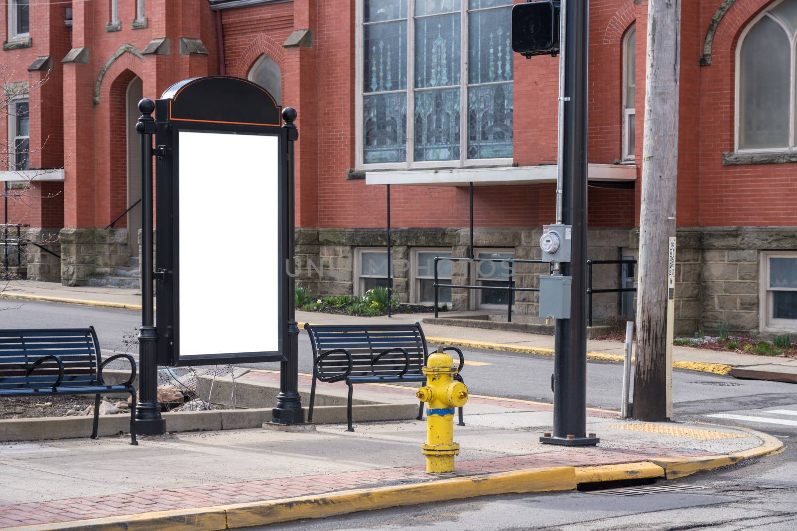 Empty billboard ready for copy space message or ad set in typical american downtown street