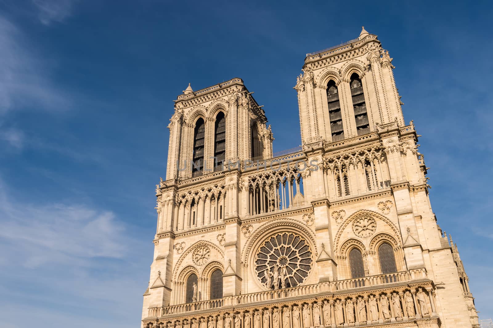 Paris, France - 24 June 2018: Notre-Dame cathedral over blue sky